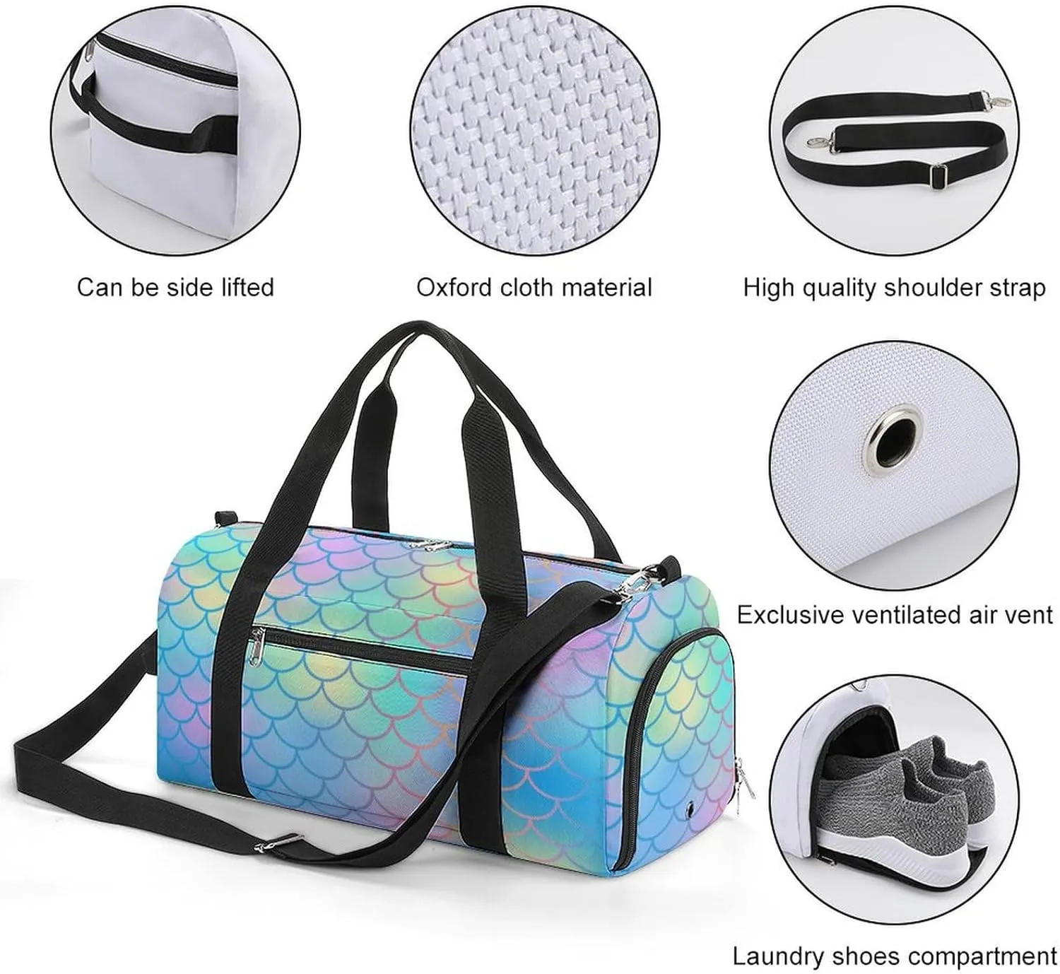 Beautiful Mermaid Fish Scale A Fitness Bag with Large Storage Space Is Suitable for Portable Outdoor Use