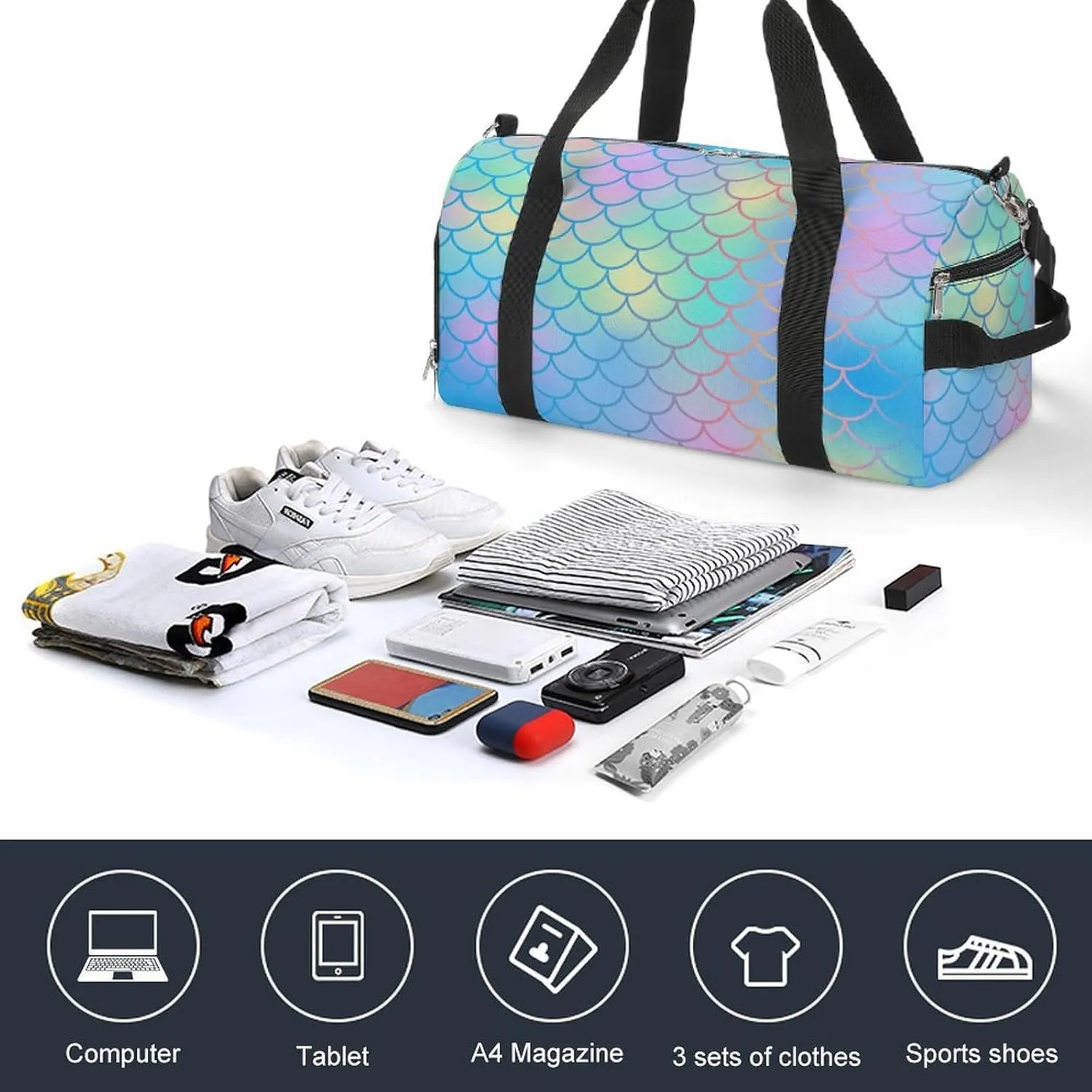 Beautiful Mermaid Fish Scale A Fitness Bag with Large Storage Space Is Suitable for Portable Outdoor Use