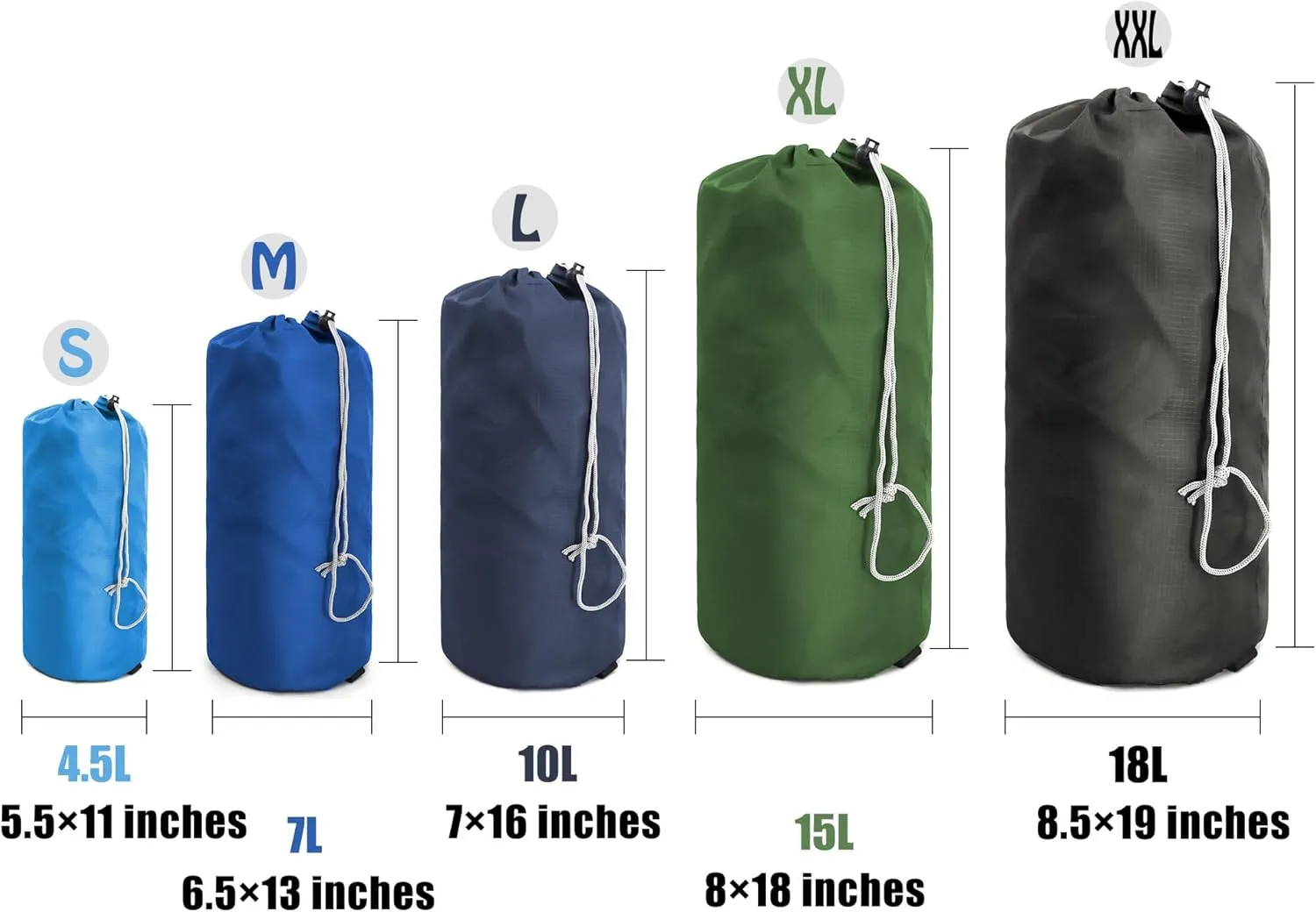 BeeGreen Ditty-Stuff-Cinch-for-Backpacking 5 Pack Small Drawstring Backpack with Dust Flap Compression Sack Cinch Foldable Lightweight