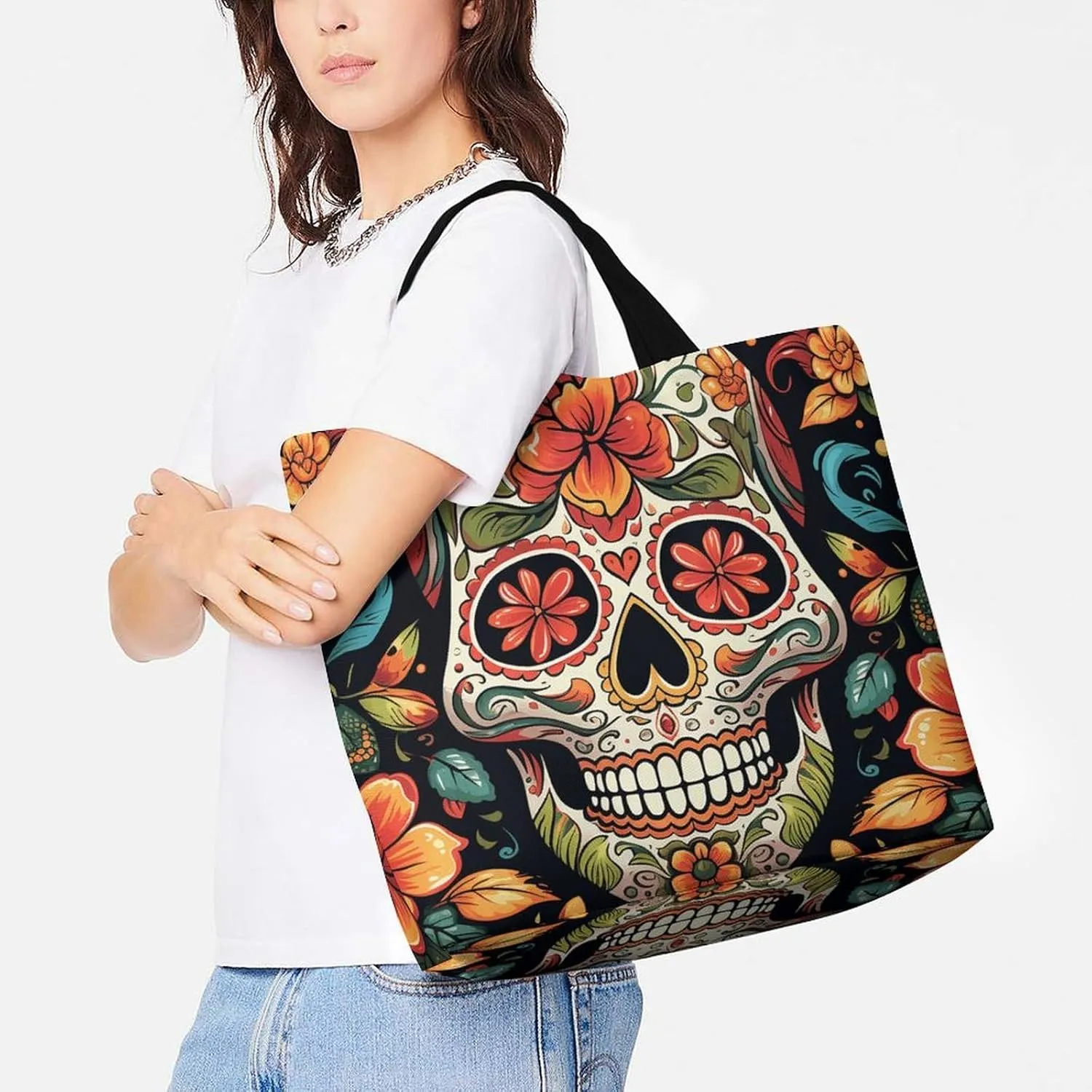 Bees And Sunflowers on Old Paper Tote Bag for Women Reusable Grocery Shoulder Bag Shopping Bags for Travel, Groceries