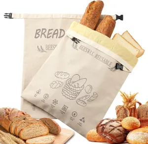 Beeswax Bread Bags for Sourdough(2 Pack), Bread Bags for HomemadeBread, Keep Freshness, sourdough bread bags, Upgrade Food Storage Bag, Reusable, Mother's day gift