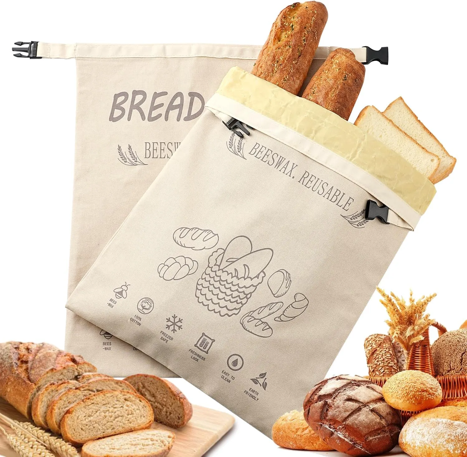 Beeswax Bread Bags for Sourdough(2 Pack), Bread Bags for HomemadeBread, Keep Freshness, sourdough bread bags, Upgrade Food Storage Bag, Reusable, Mother's day gift