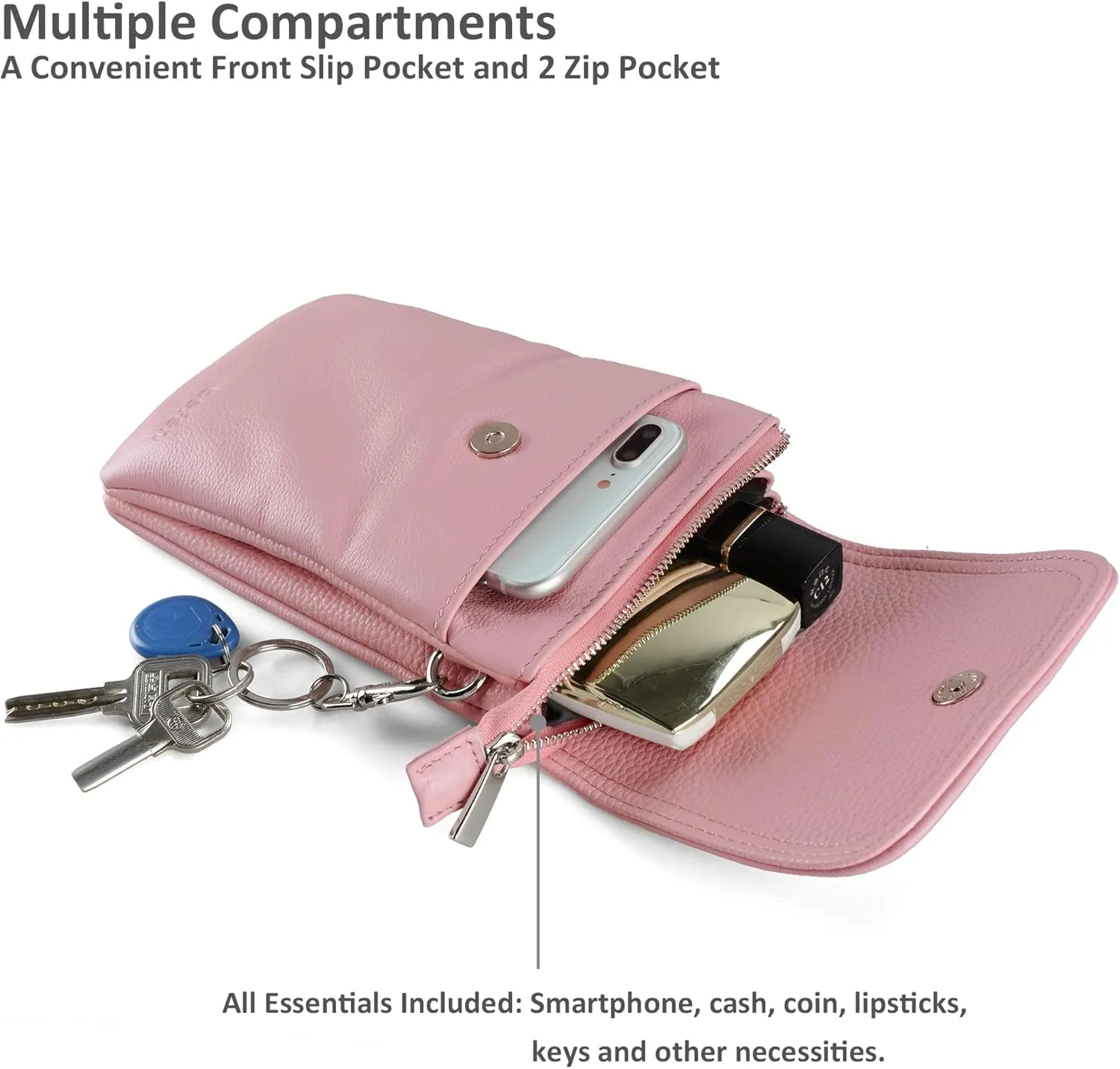 befen Genuine Leather Small Crossbody Bags for Women Cell Phone Bag Cross Body Purses,Silver Zipper