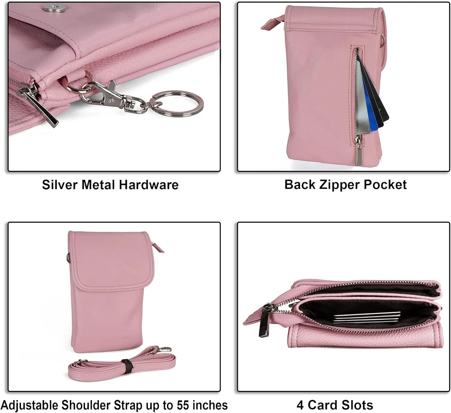 befen Genuine Leather Small Crossbody Bags for Women Cell Phone Bag Cross Body Purses,Silver Zipper