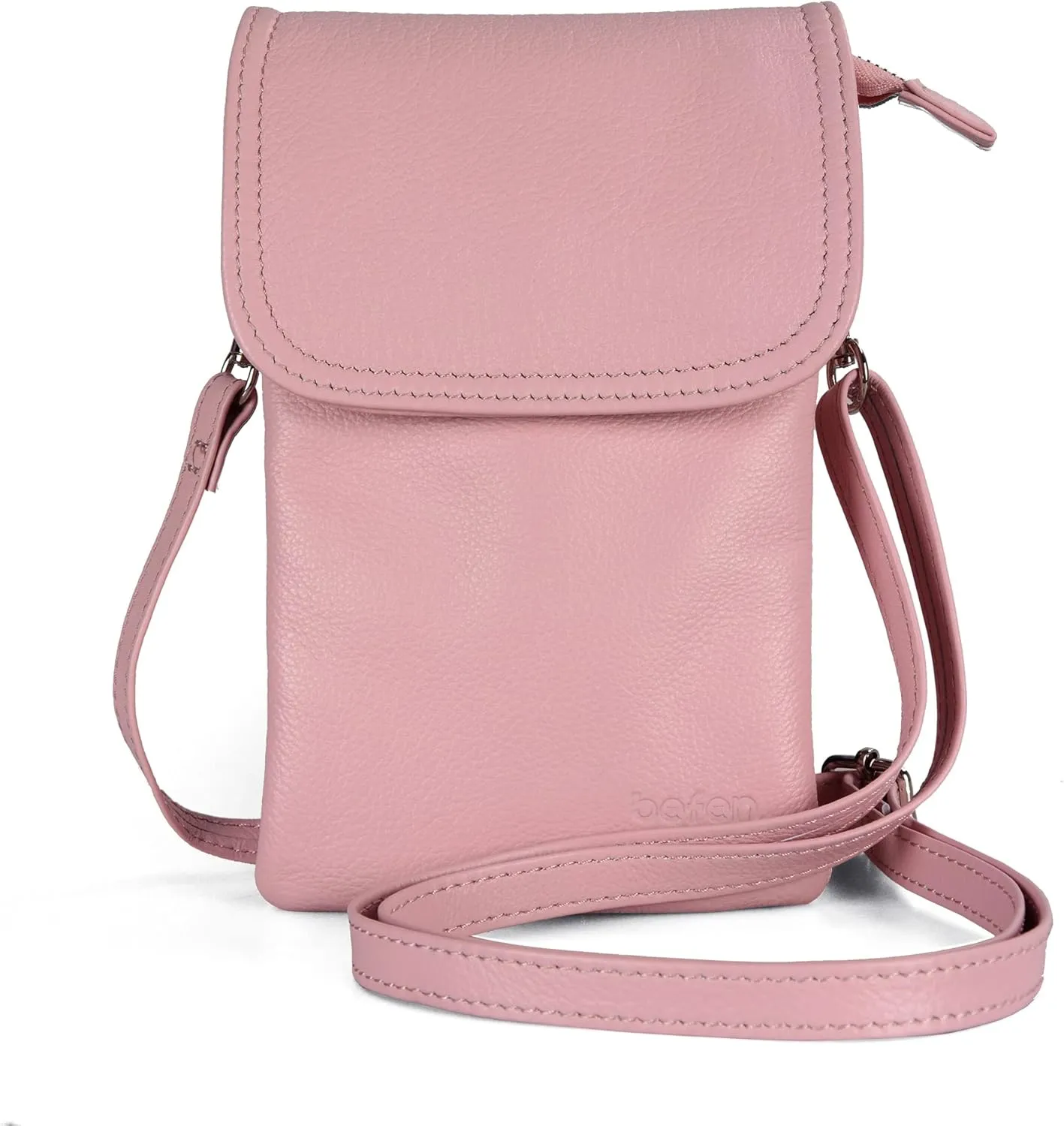 befen Genuine Leather Small Crossbody Bags for Women Cell Phone Bag Cross Body Purses,Silver Zipper