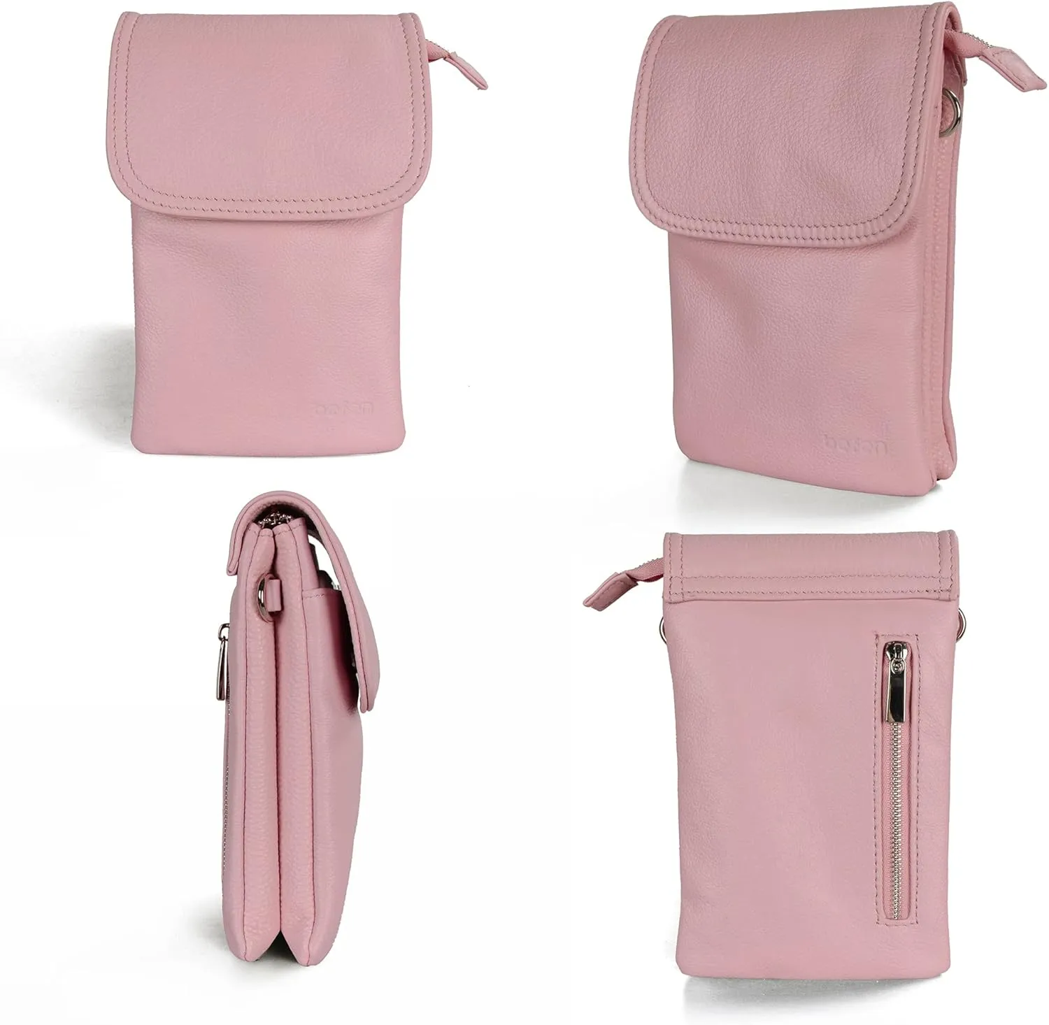 befen Genuine Leather Small Crossbody Bags for Women Cell Phone Bag Cross Body Purses,Silver Zipper