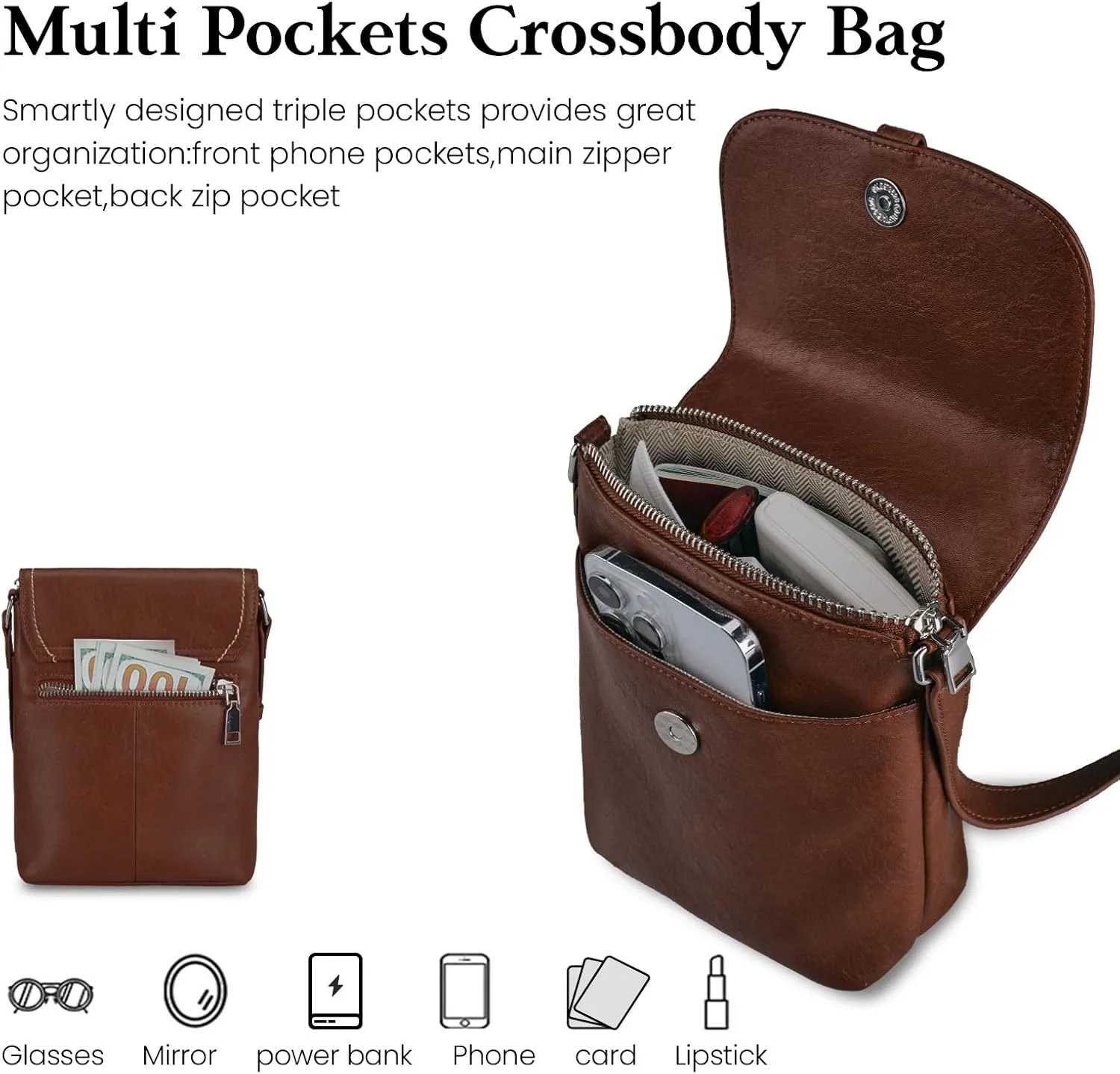 befen Genuine Leather Small Crossbody Bags for Women, Womens Cell Phone Purses Cross body Bag Purse with RFID Card Slots