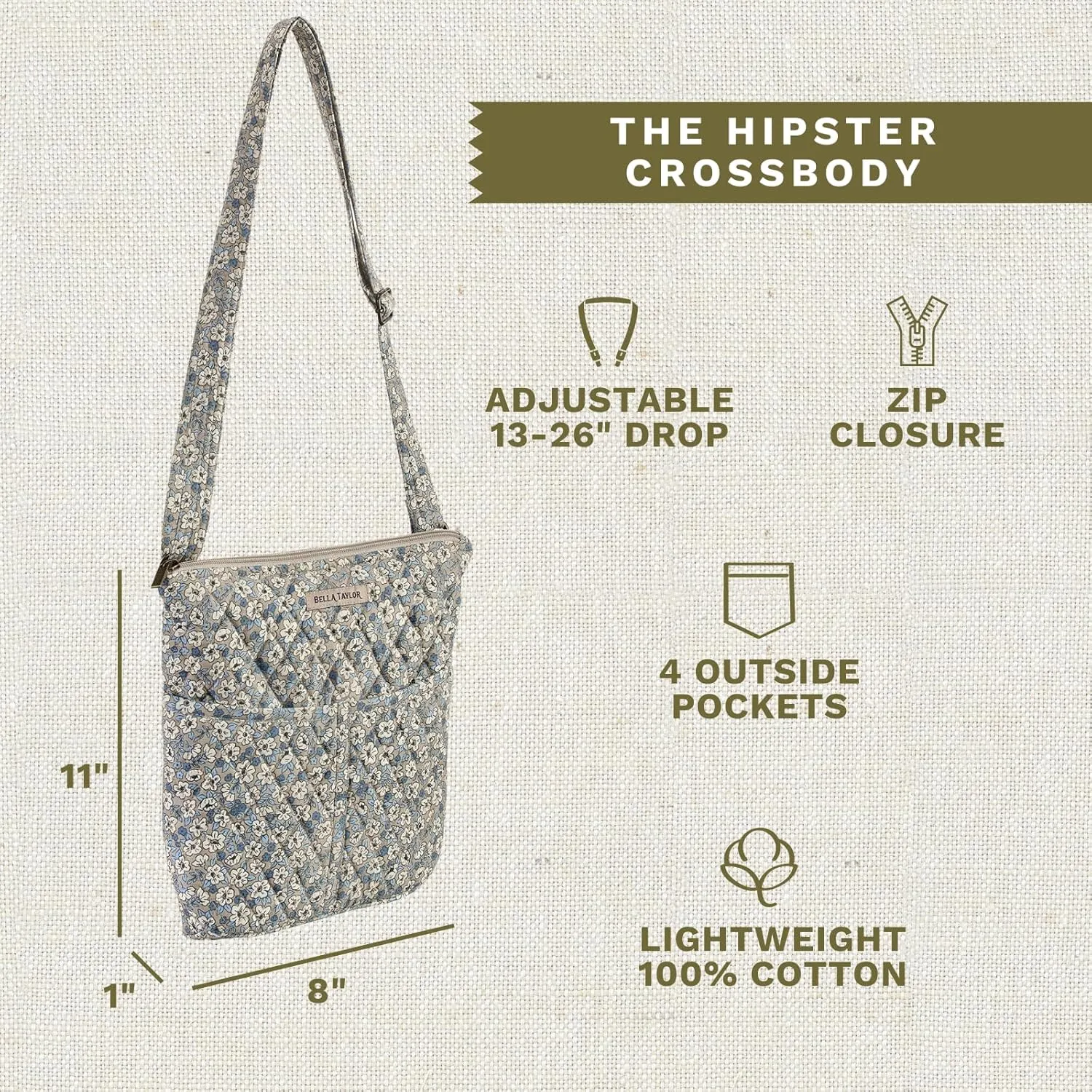 Bella Taylor Hipster Crossbody Purse for Women | Medium Size Shoulder Bag with Adjustable Strap