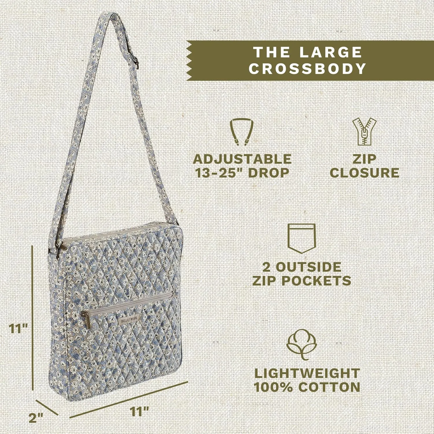 Bella Taylor Large Crossbody Purse for Women | Shoulder Bag with Adjustable Strap