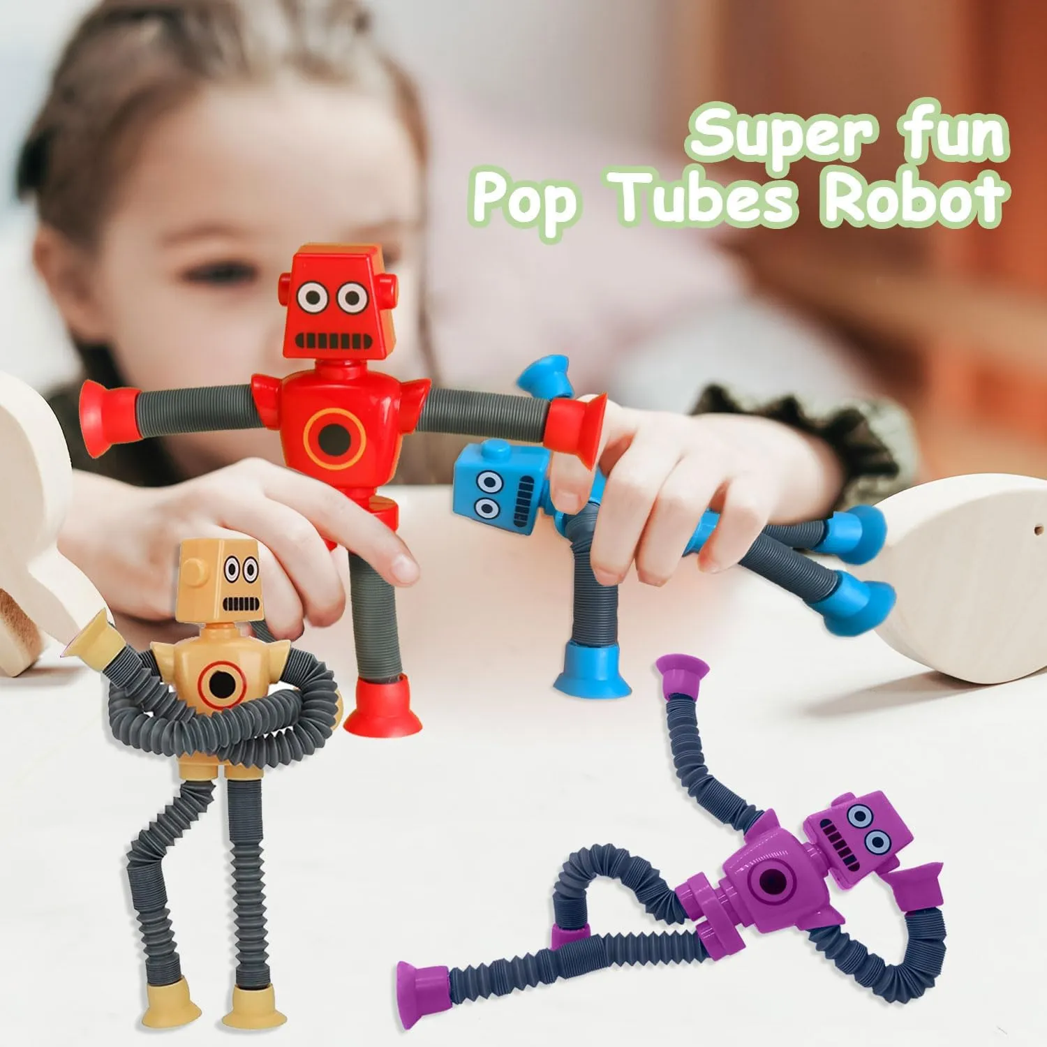 Bendable Robot Figures Toys 12 Pack Stretchy Telescopic Suction Cup Robots, Shape Changing Fidget Pop Tubes Sensory Toys for Girls and Boys Party Favors Christmas Xmas (12 Packs)