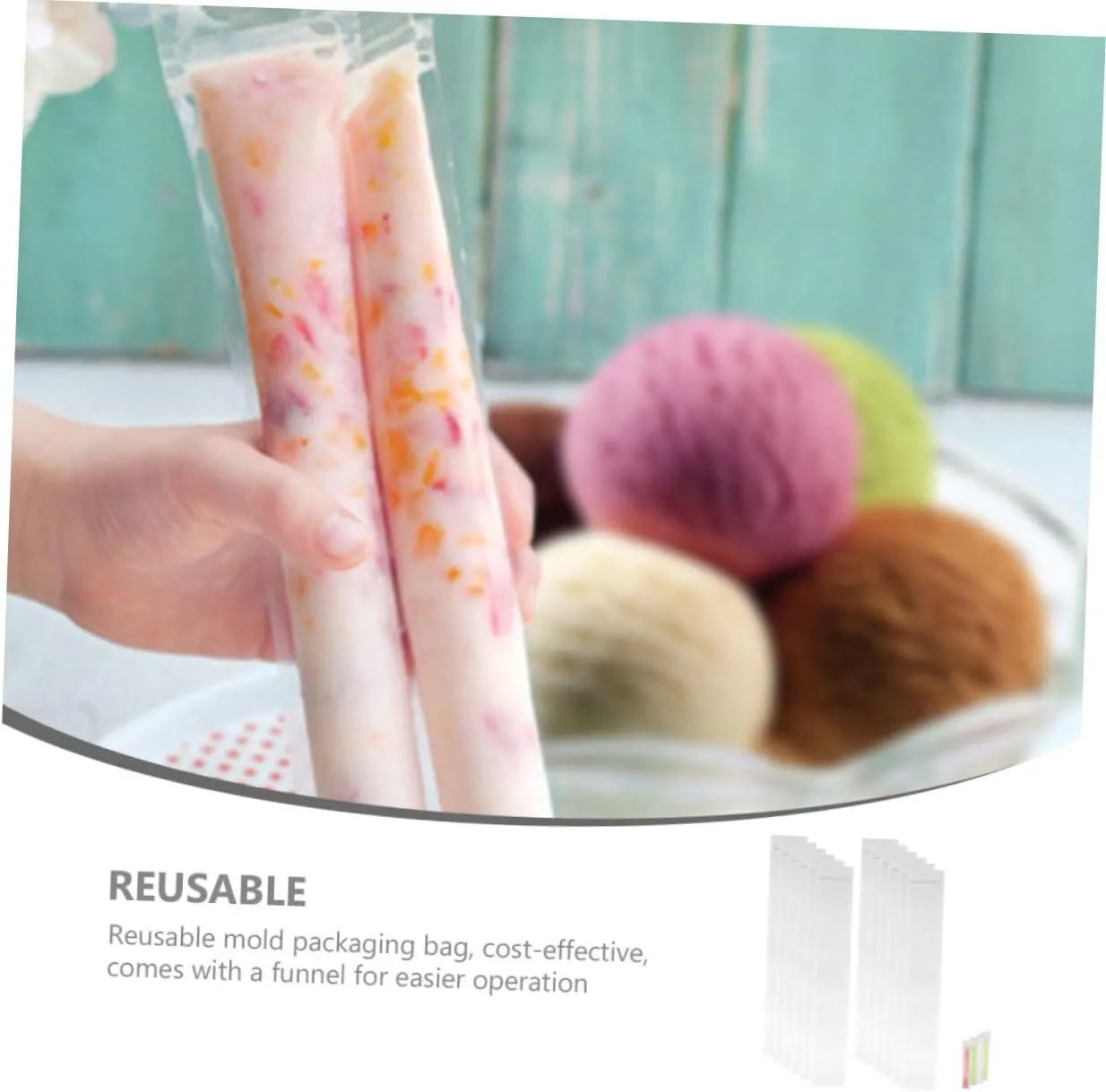 BESTYASH 2sets 50pcs Reusable Ice Candy Making Bags Portable Ice Sucker Pouches for Flavors for Summer Parties and Events Easy to Smooth Texture 50pcs*2