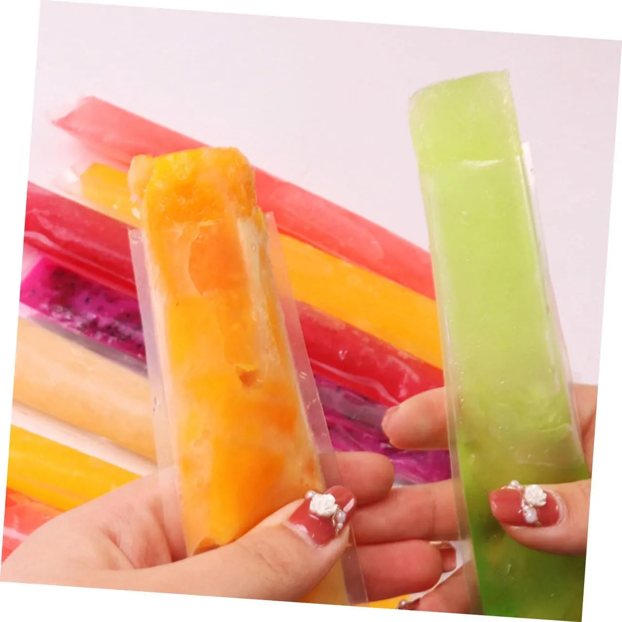 BESTYASH 2sets 50pcs Reusable Ice Candy Making Bags Portable Ice Sucker Pouches for Flavors for Summer Parties and Events Easy to Smooth Texture 50pcs*2