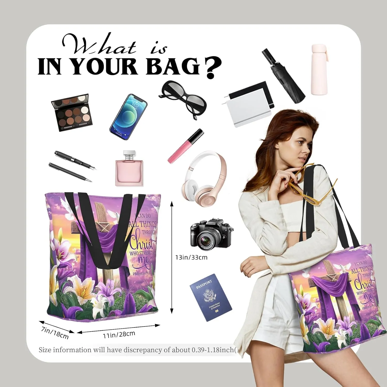 Bible Tote Bags for Women Christian Gifts Religious Church Shoulder Bag