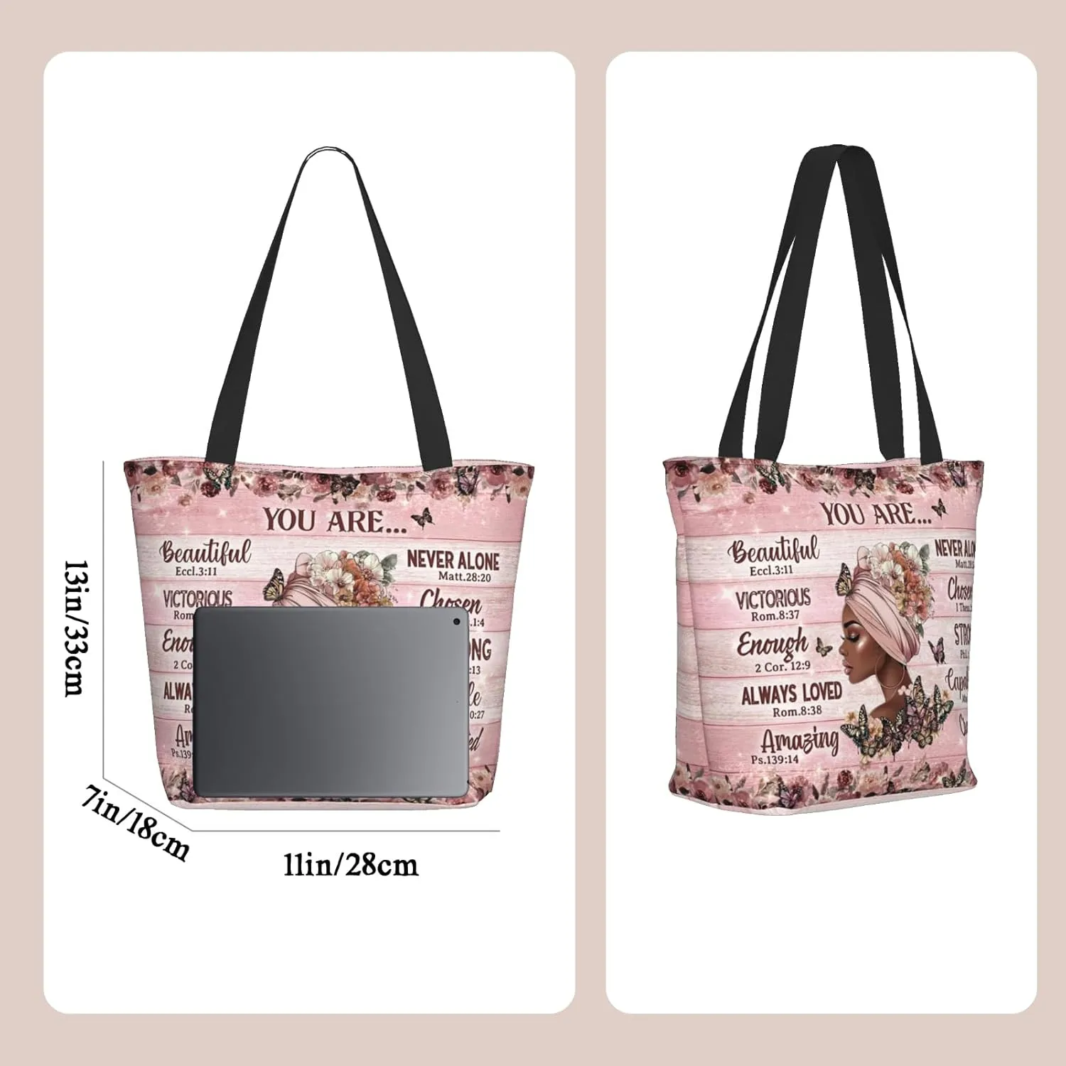 Bible Tote Bags for Women Christian Tote Bag Church Shoulder Bag Inspirational Bags With Zipper Bible Verse Gifts