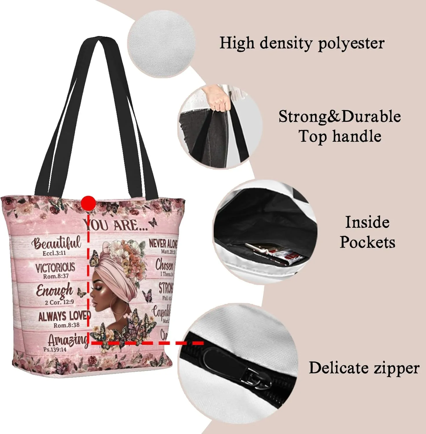 Bible Tote Bags for Women Christian Tote Bag Church Shoulder Bag Inspirational Bags With Zipper Bible Verse Gifts