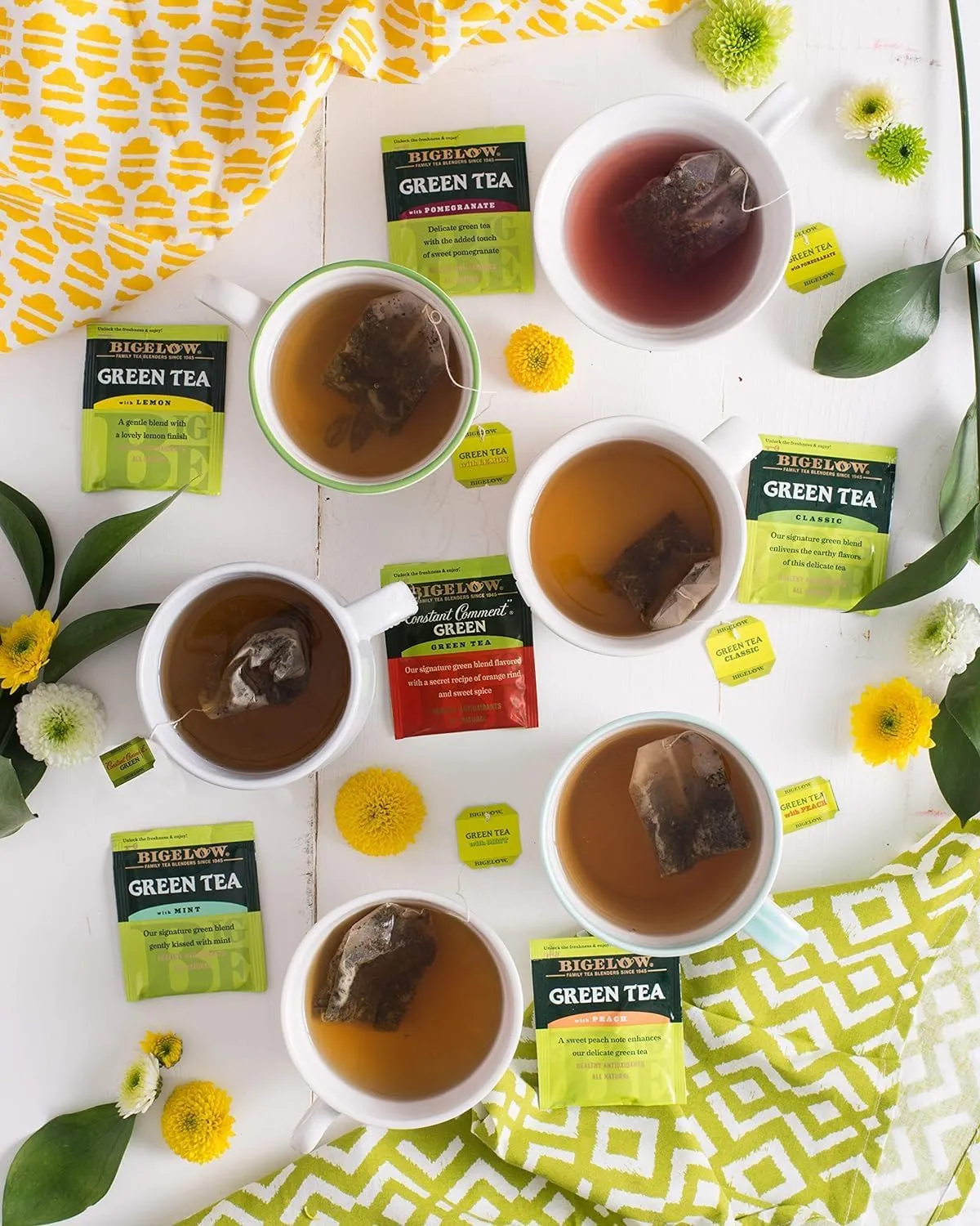 Bigelow Tea Green Tea Variety Pack, Classic Green Tea, Lemon, Pomegranate, Mint, Peach and Constant Comment Flavors, 20 Count Box (Pack of 6), 120 Total Tea Bags