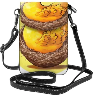 Bird'S Nest Golden Chicken Zippered Crossbody Bag, Women'S Shoulder Bag With Card Slot, Removable Shoulder Strap, 7.6 X 4.9 In.
