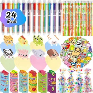 Birthday Goodie Bags for Kids, 24Pack Multicolor Pen Stationery Party Favors Return Gifts for Birthday Party, Goody Bag Stuffers Classroom Gifts for Kids Class Gift Rewards Prizes