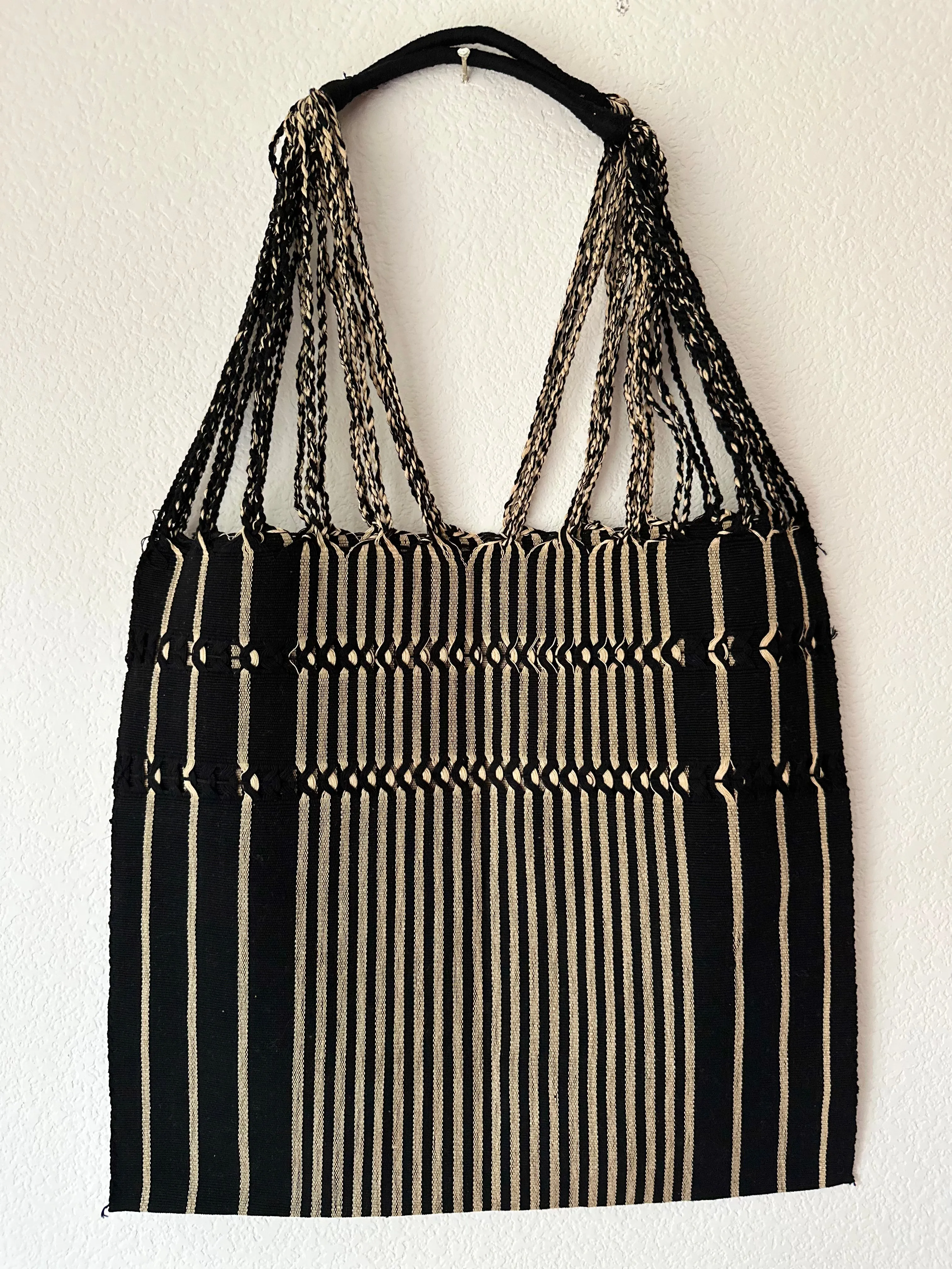 Black and Beige Loom Tote Bag