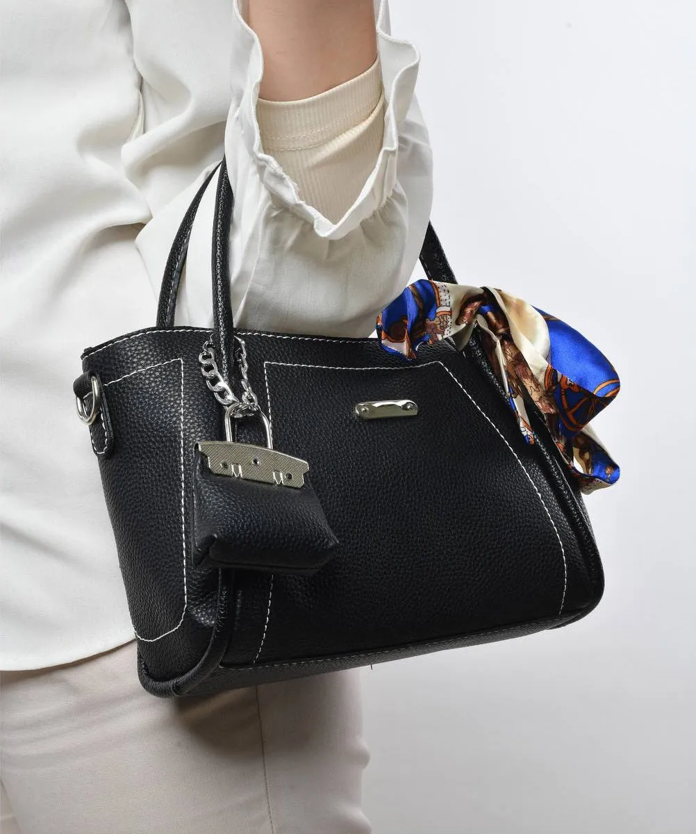 Black bag with white contrast stitching