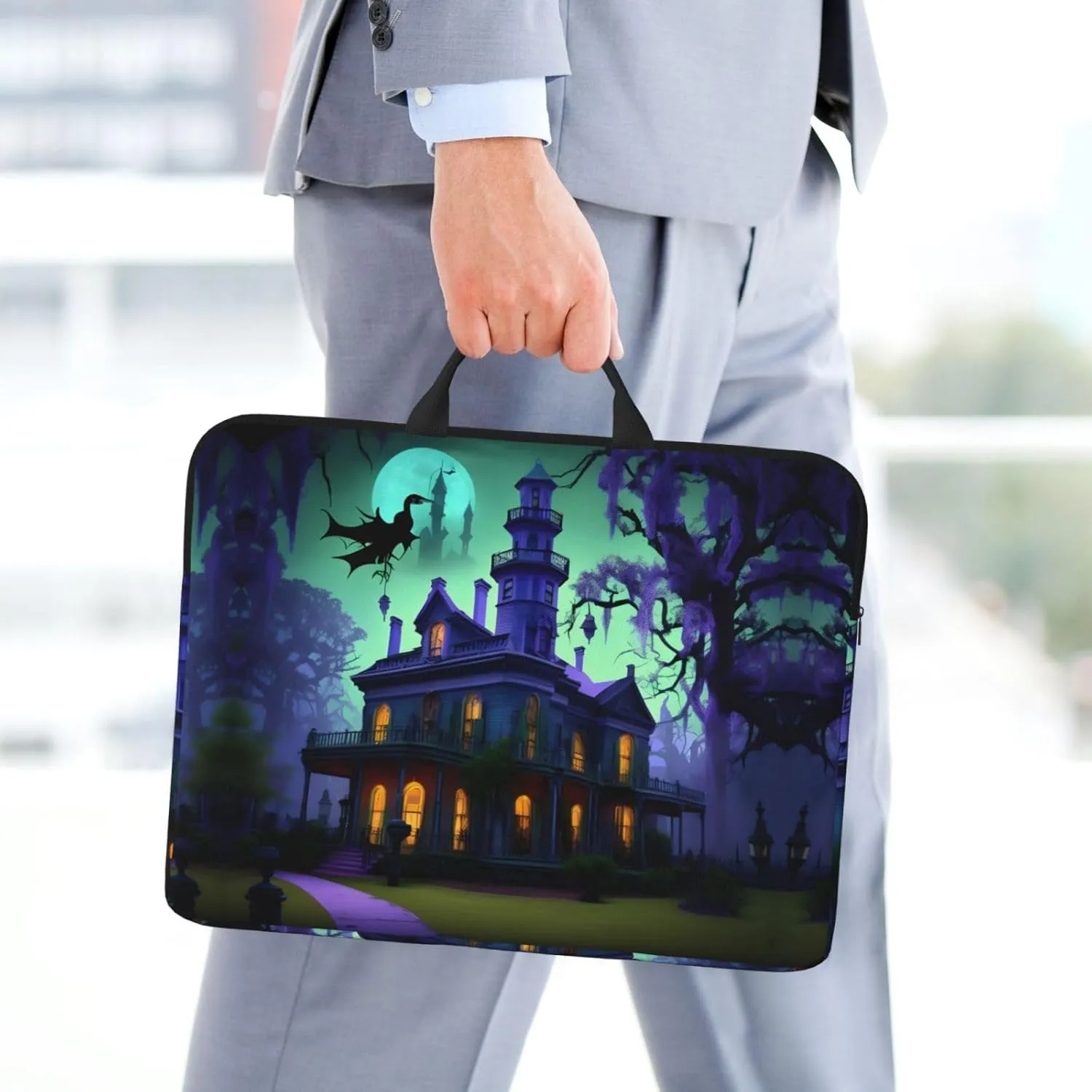 Black Haunted Mansion Tote 14 Inch Laptop Computer Bag Business Hand Bag,Computer Protective Carrying Cover