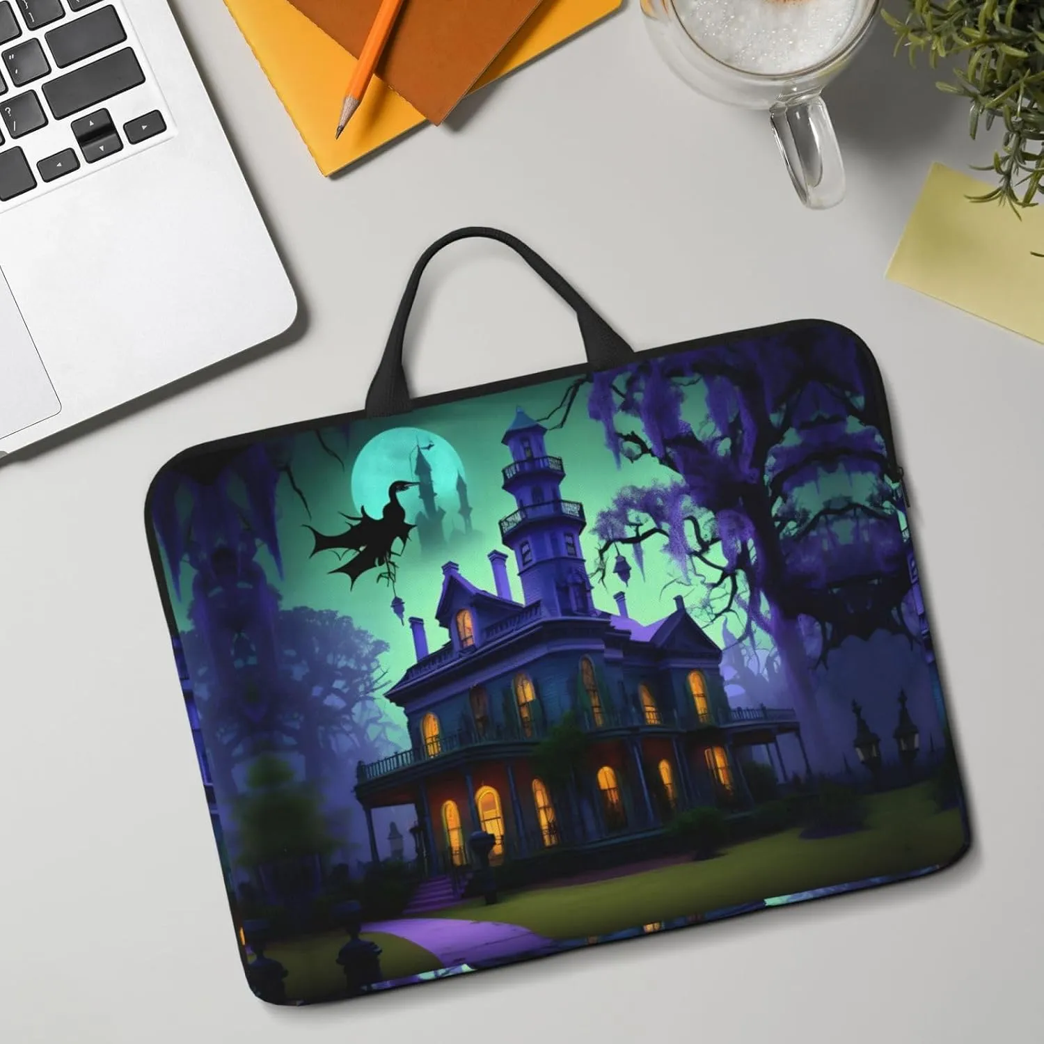Black Haunted Mansion Tote 14 Inch Laptop Computer Bag Business Hand Bag,Computer Protective Carrying Cover