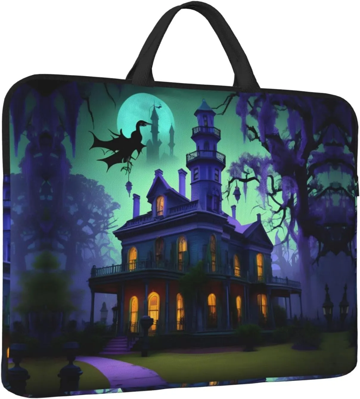 Black Haunted Mansion Tote 14 Inch Laptop Computer Bag Business Hand Bag,Computer Protective Carrying Cover
