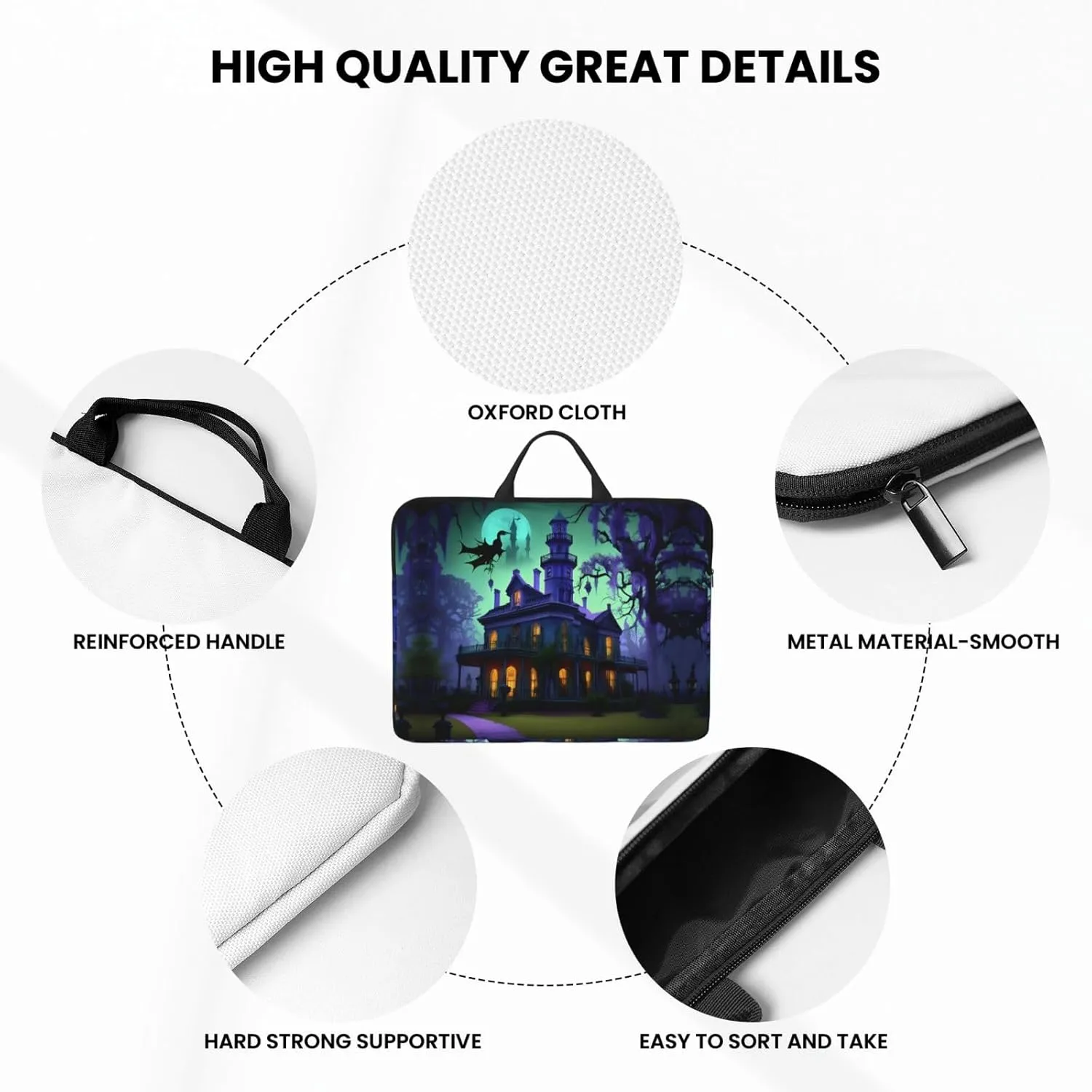 Black Haunted Mansion Tote 14 Inch Laptop Computer Bag Business Hand Bag,Computer Protective Carrying Cover