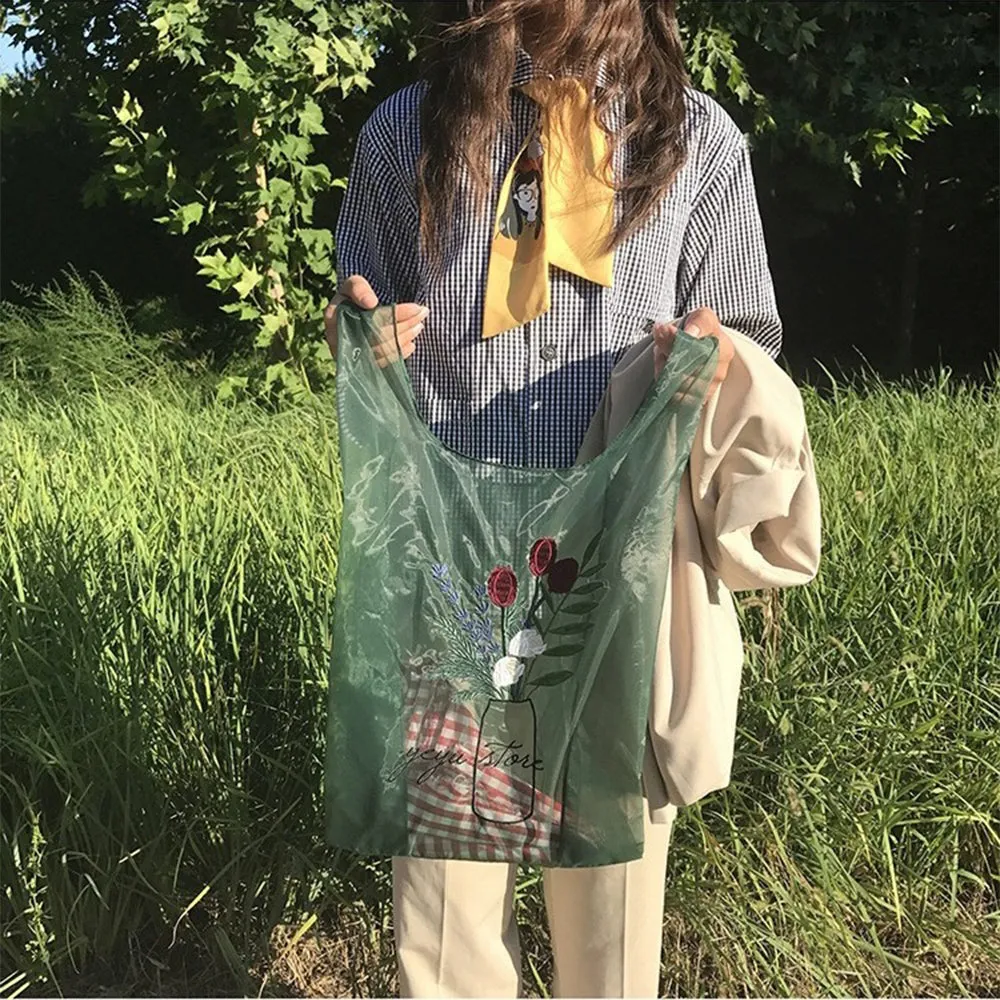 Blossom Embroidered Organza Tote Bag