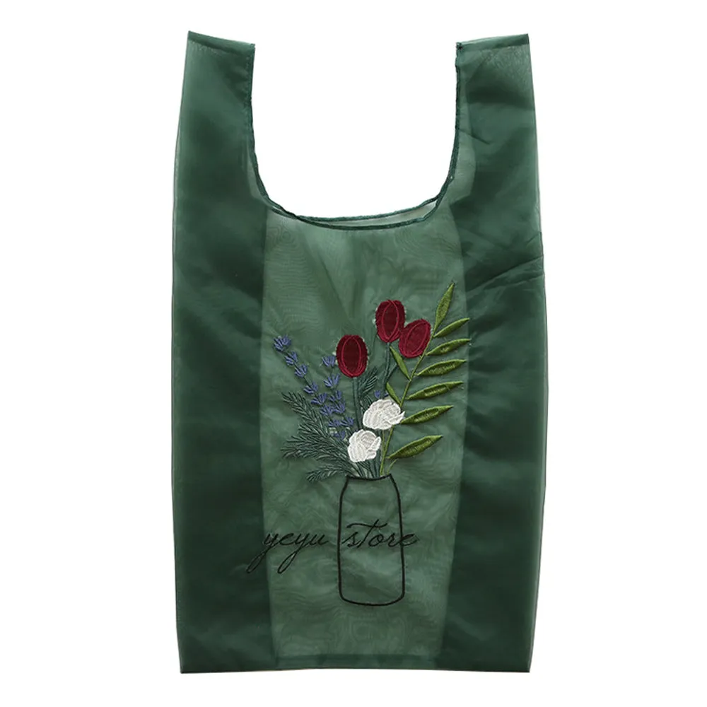Blossom Embroidered Organza Tote Bag