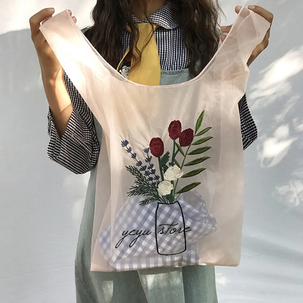 Blossom Embroidered Organza Tote Bag