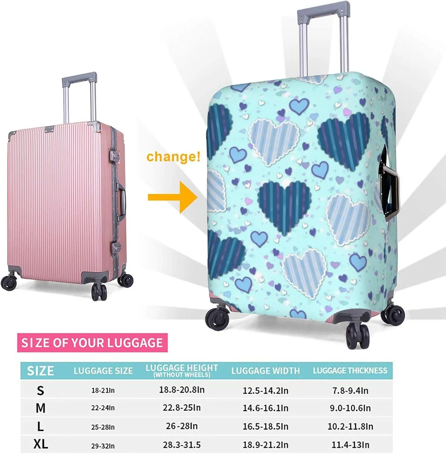 Blue Hearts Luggage Covers Travel Suitcase Cover Protector Fit 18-32 Inch Luggage