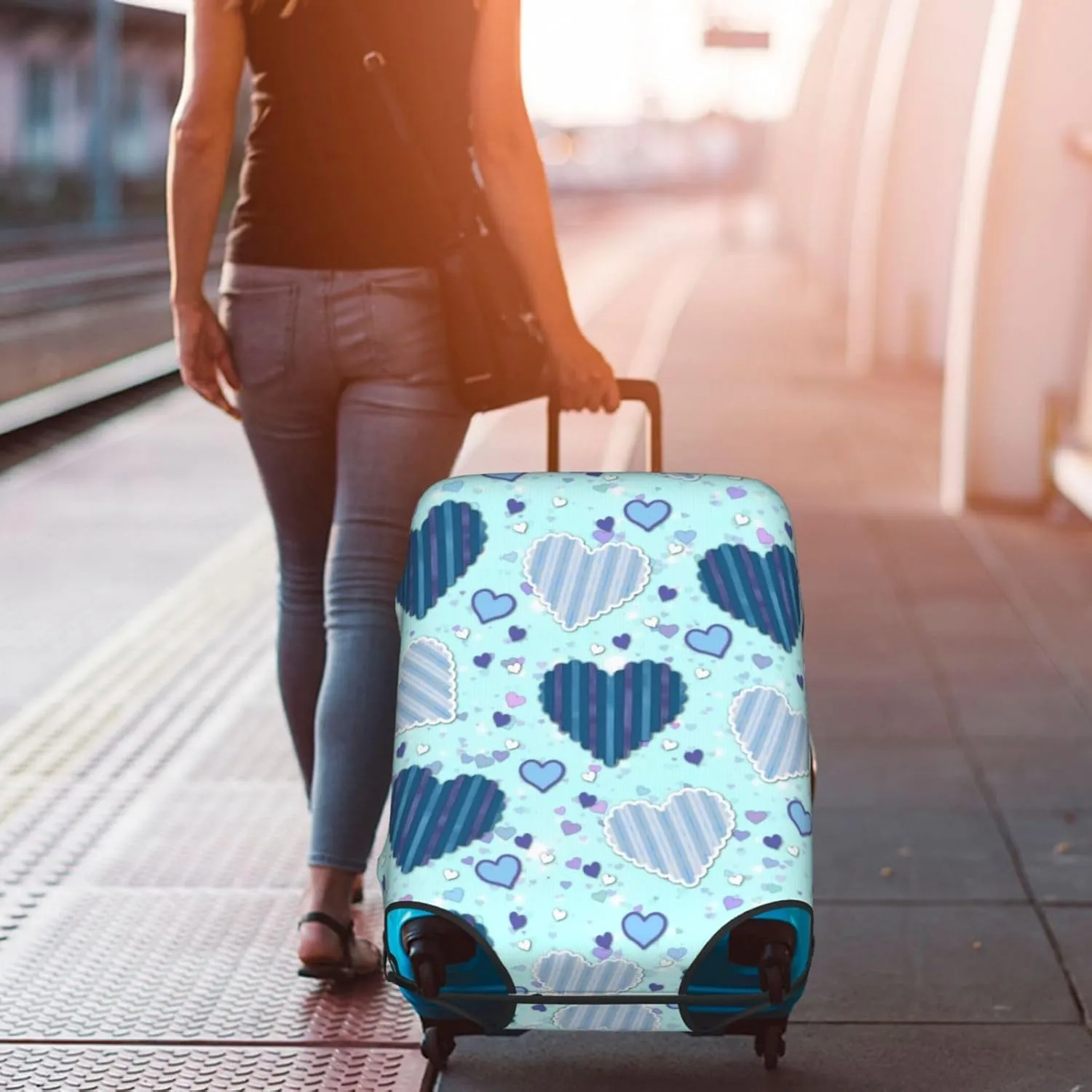 Blue Hearts Luggage Covers Travel Suitcase Cover Protector Fit 18-32 Inch Luggage