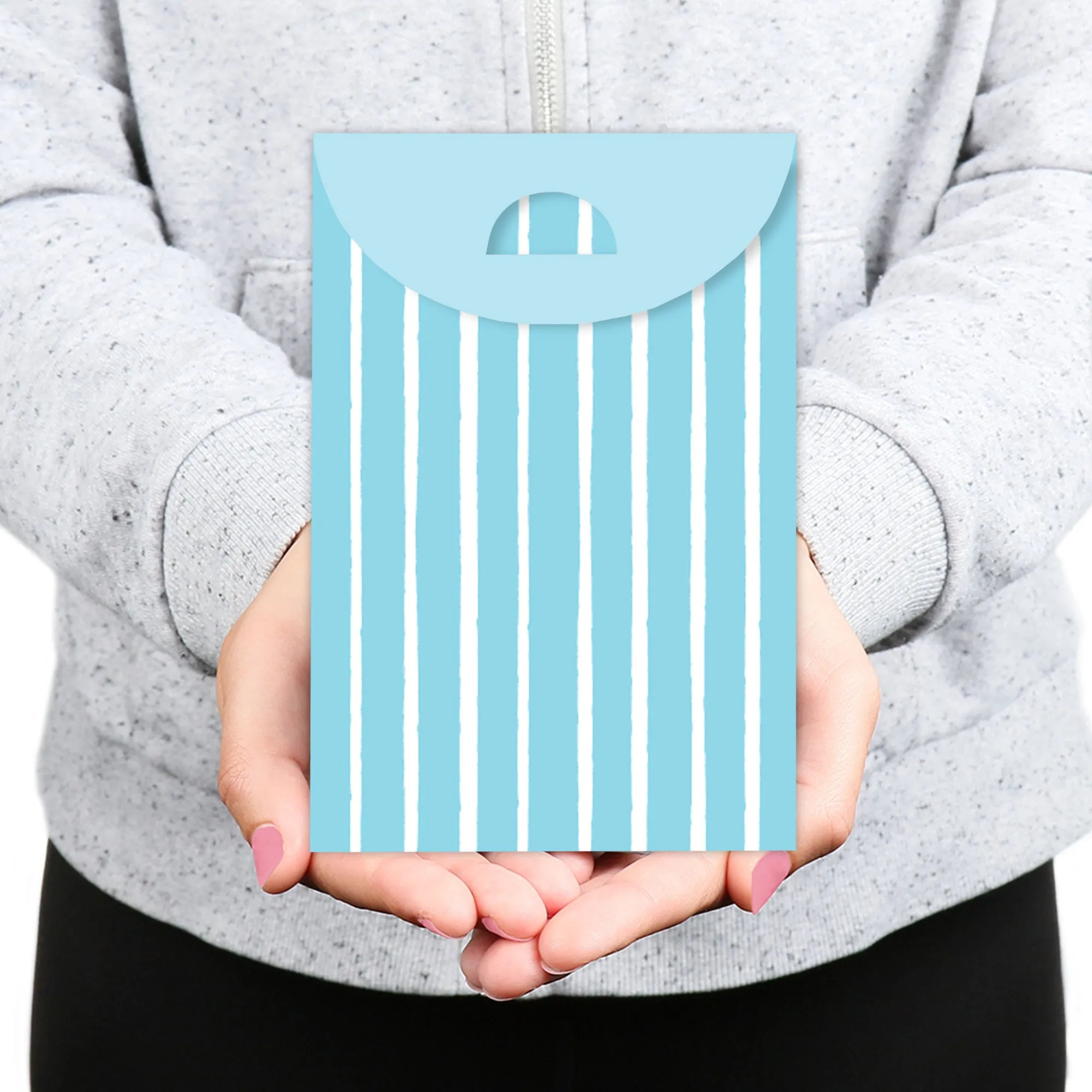 Blue Stripes - Simple Gift Favor Bags - Party Goodie Boxes - Set of 12