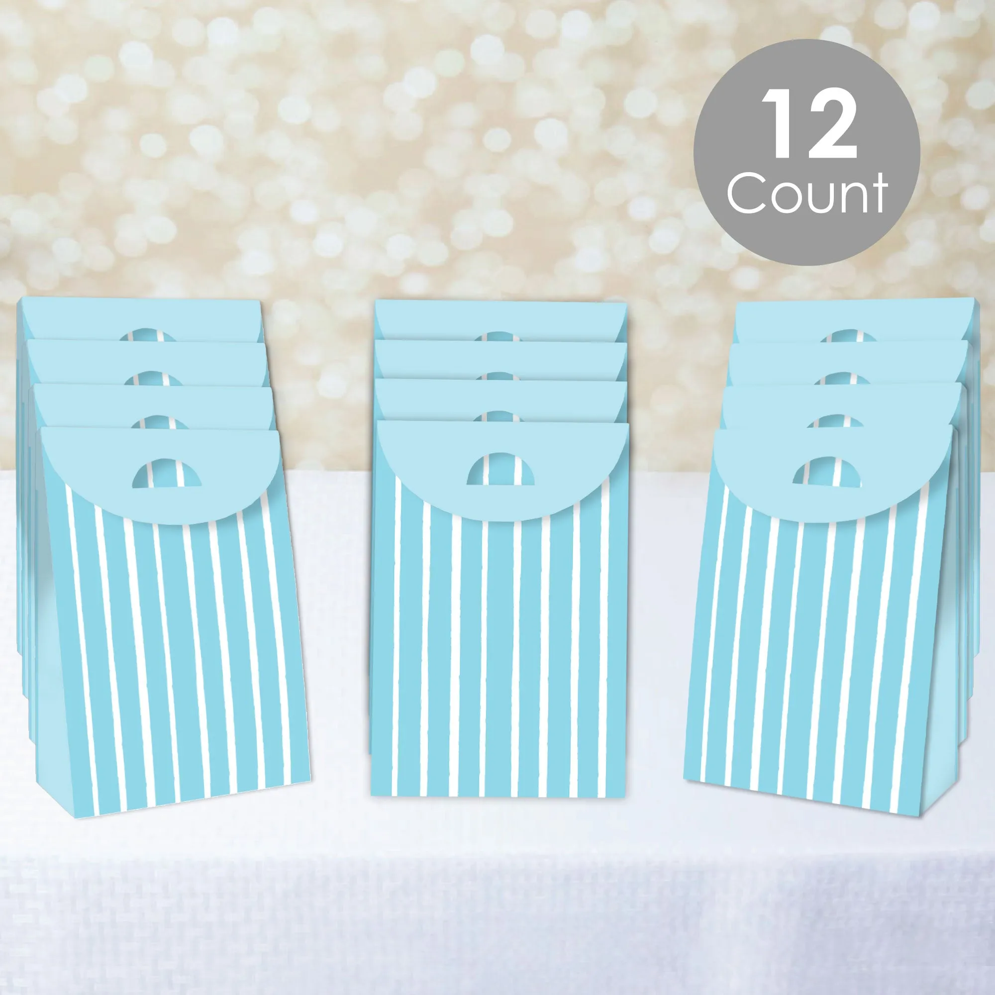 Blue Stripes - Simple Gift Favor Bags - Party Goodie Boxes - Set of 12