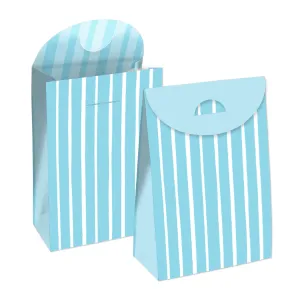 Blue Stripes - Simple Gift Favor Bags - Party Goodie Boxes - Set of 12
