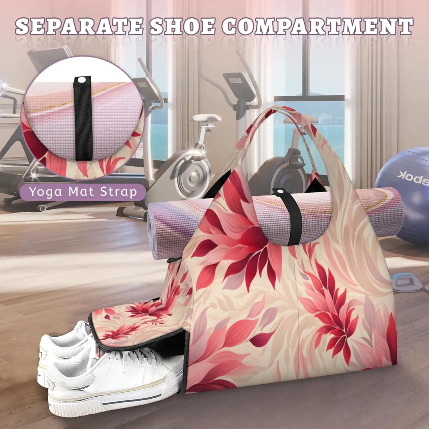 Blush Petal Pattern Waterproof Gym Bag for Men Women, Sports Duffel Bag with Shoe Compartment Yoga Mat Holder, Portable Large Travel Bag for Fitness, Camping, Weekend Trips