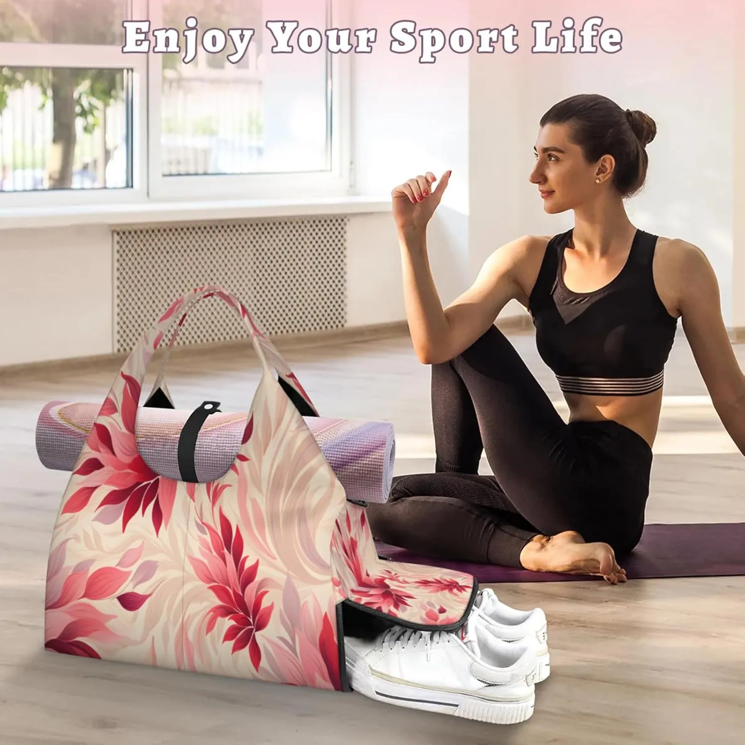 Blush Petal Pattern Waterproof Gym Bag for Men Women, Sports Duffel Bag with Shoe Compartment Yoga Mat Holder, Portable Large Travel Bag for Fitness, Camping, Weekend Trips