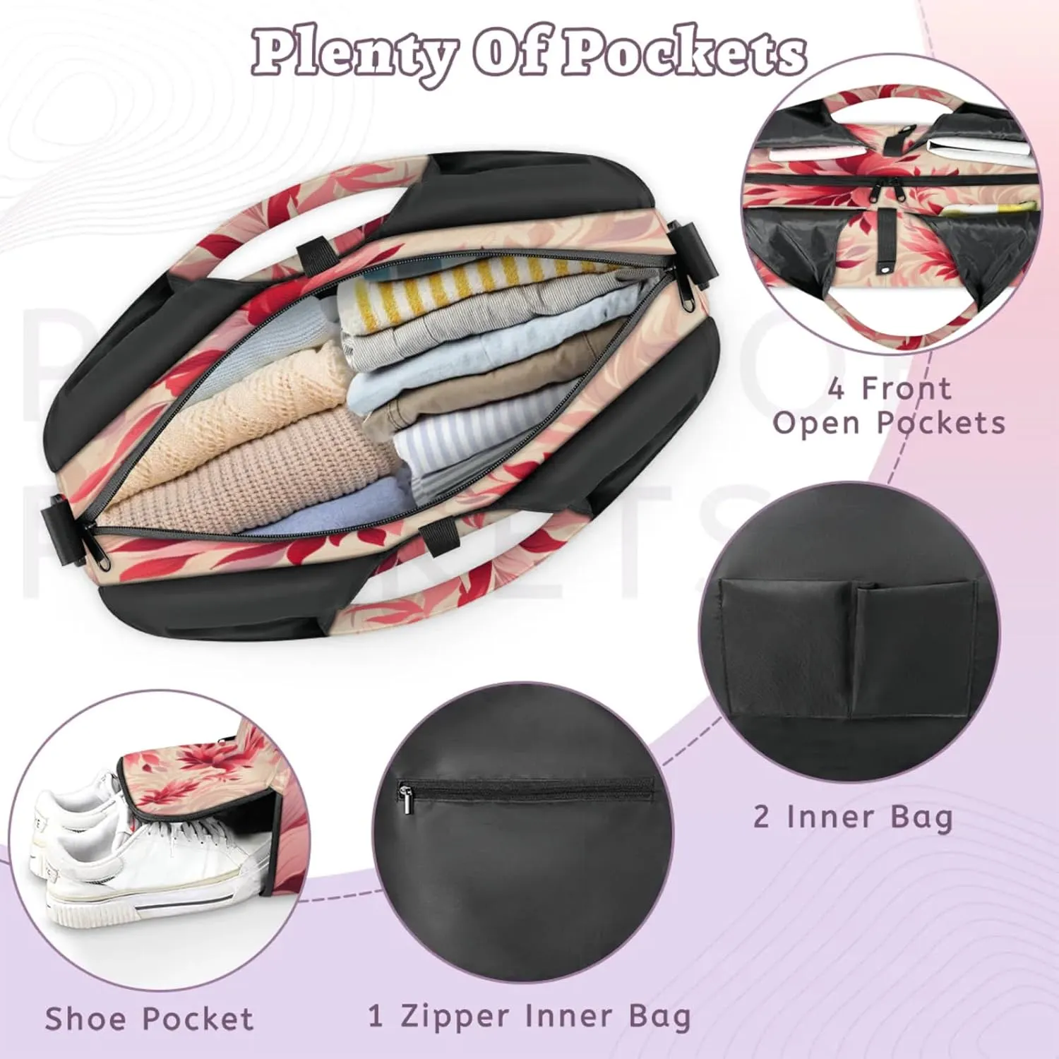 Blush Petal Pattern Waterproof Gym Bag for Men Women, Sports Duffel Bag with Shoe Compartment Yoga Mat Holder, Portable Large Travel Bag for Fitness, Camping, Weekend Trips