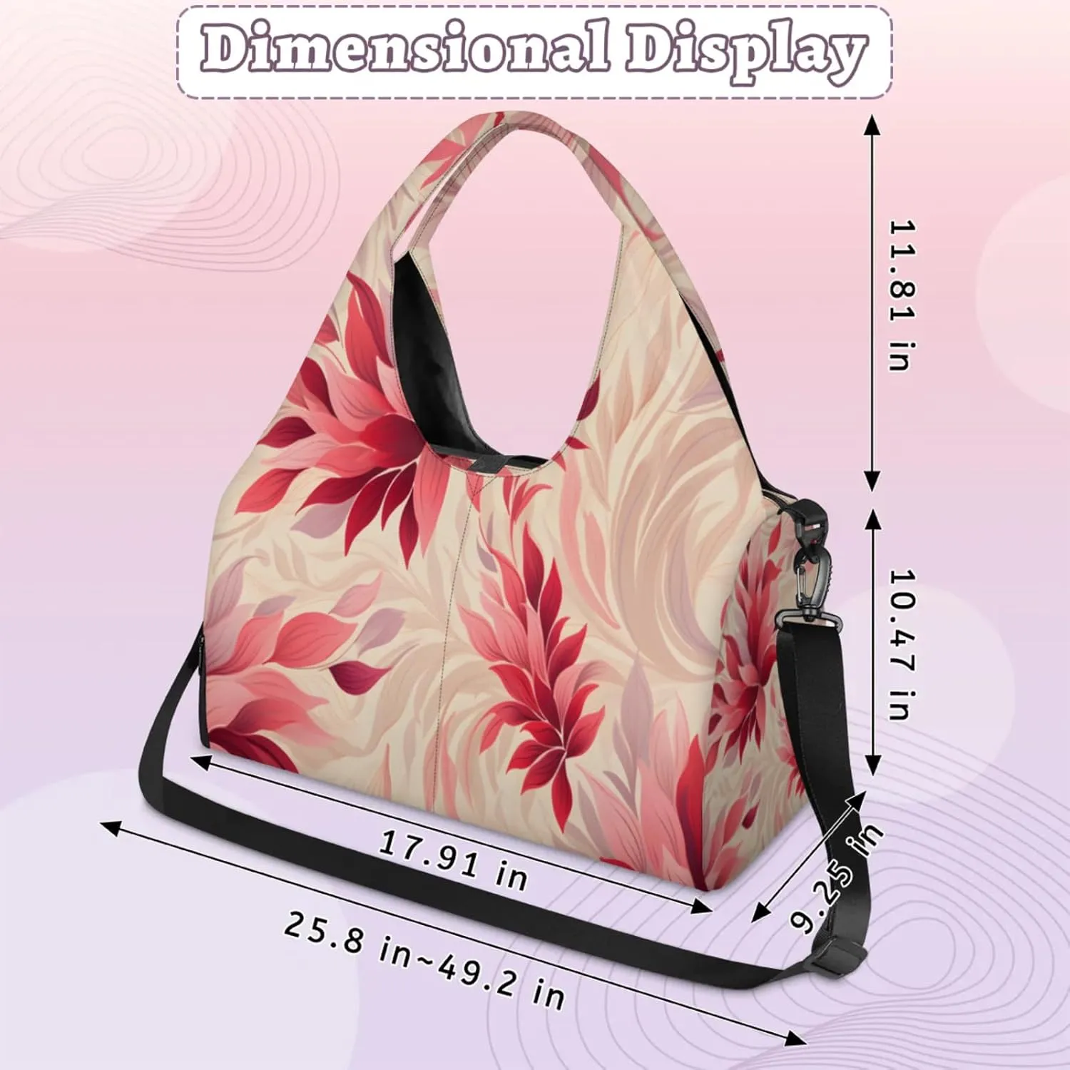 Blush Petal Pattern Waterproof Gym Bag for Men Women, Sports Duffel Bag with Shoe Compartment Yoga Mat Holder, Portable Large Travel Bag for Fitness, Camping, Weekend Trips