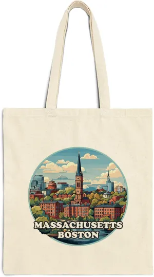 Boston Massachusetts Cotton Tote Bag for Women Men Casual Tote Bag Cloth Canvas Shopping Bags with Handles Cute Bags Everyday Use 15" x 16" Aesthetic Gift ID44997