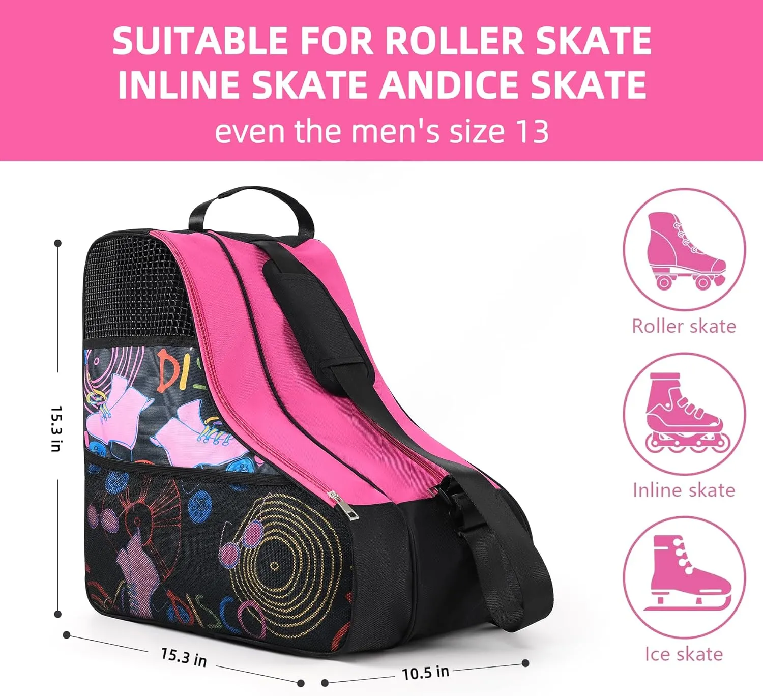 Boulder Bee Roller Skate Bag, Ice Skate Bag for Women with Adjustable Shoulder Strap, Shoe Bag for Ice Skating/Inline Skates, for Both Kids and Adults