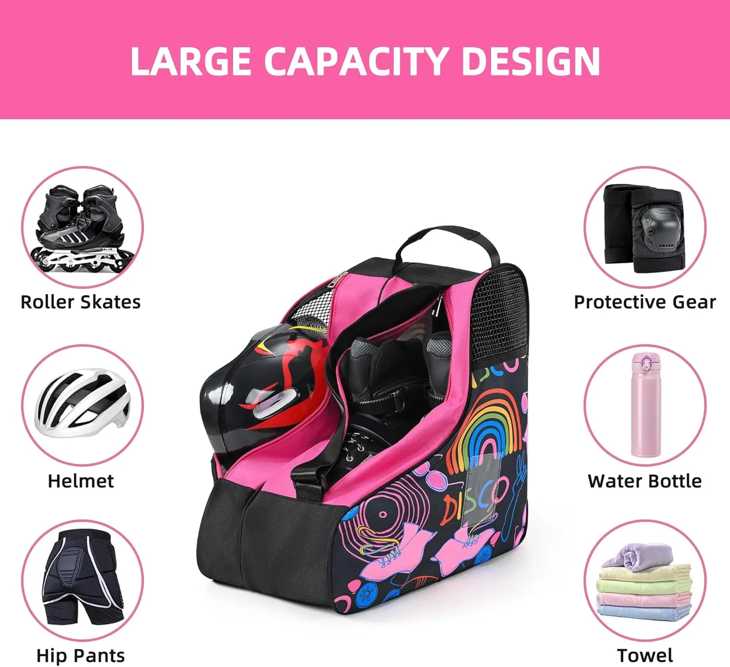 Boulder Bee Roller Skate Bag, Ice Skate Bag for Women with Adjustable Shoulder Strap, Shoe Bag for Ice Skating/Inline Skates, for Both Kids and Adults
