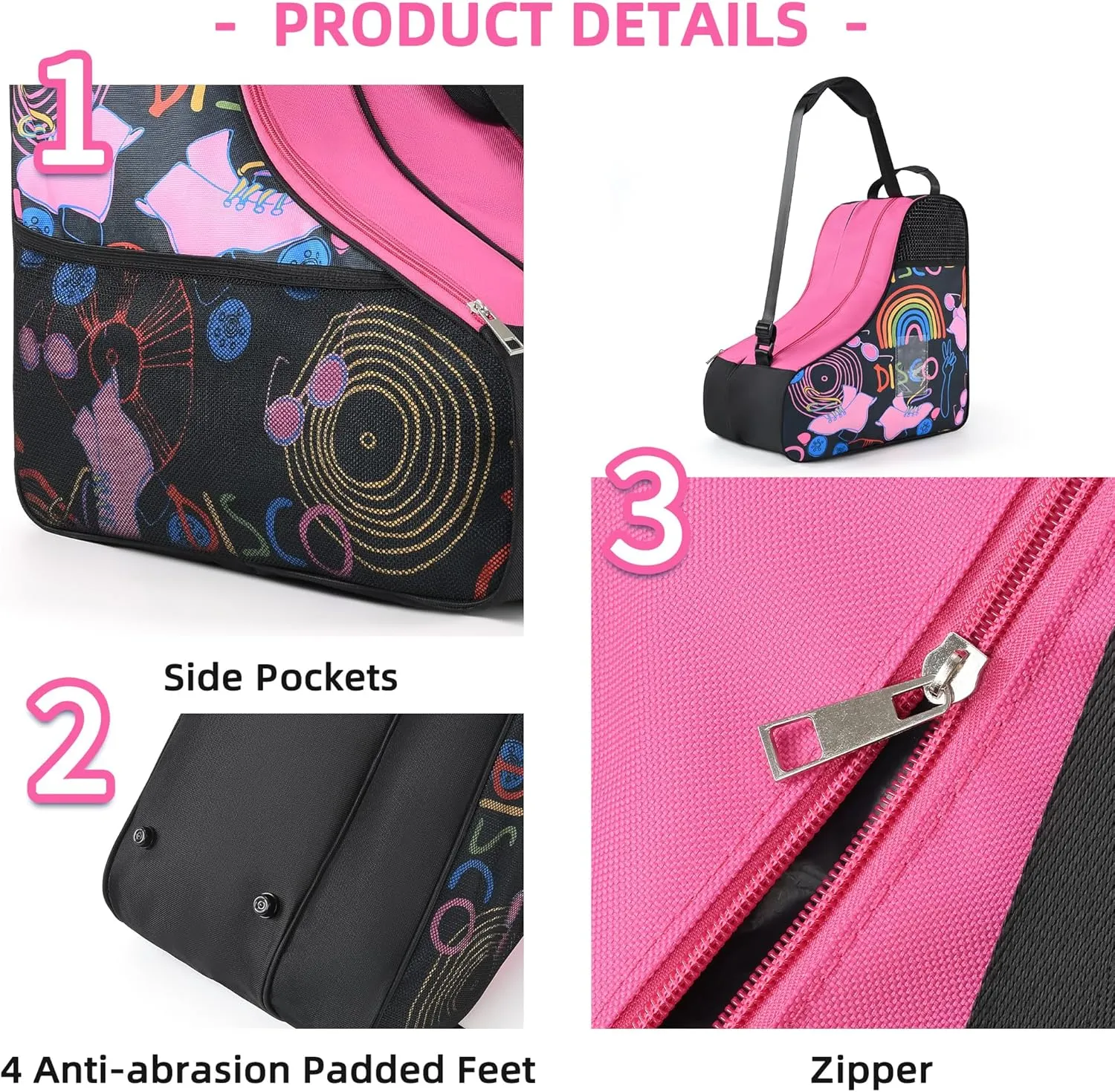 Boulder Bee Roller Skate Bag, Ice Skate Bag for Women with Adjustable Shoulder Strap, Shoe Bag for Ice Skating/Inline Skates, for Both Kids and Adults