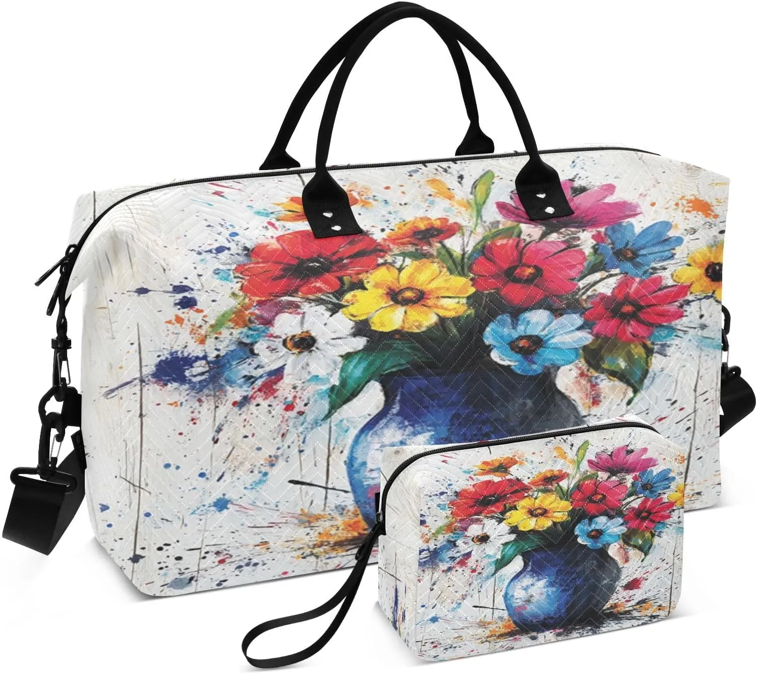 Bouquet Ceramic Vase White Sports Gym Bag for Women Men Travel Duffel Bag Weekend Overnight Carry on Bag with Toiletry Bag Hospital Bag for Yoga Workout Swimming Hospital Plane