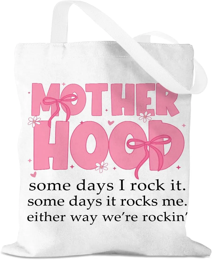 Bows Canvas Tote Bag Mom Gifts, Inspirational Christian Birthday Gift for Women Mama Mothers Day Reusable Grocery Bag
