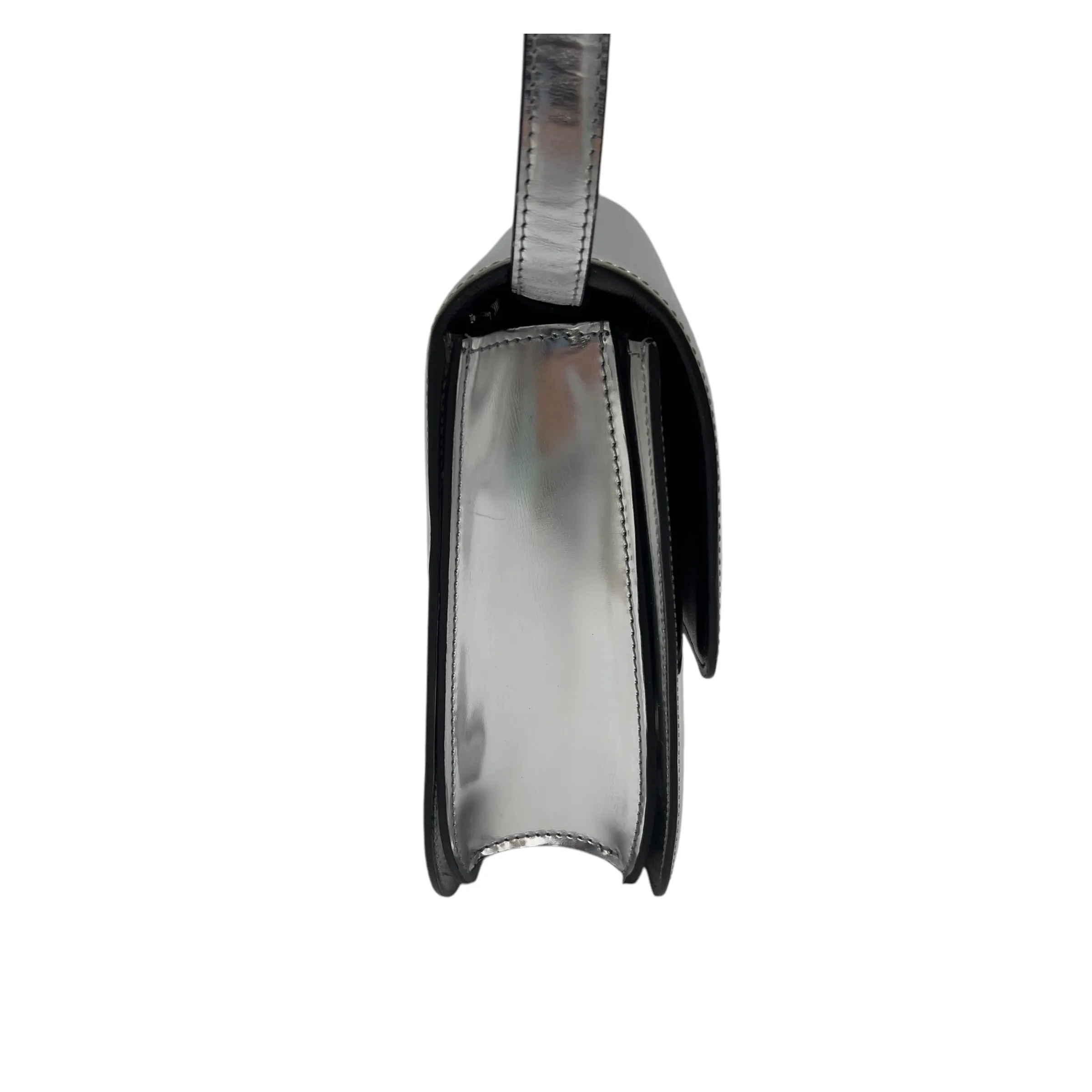 Box Medium Silver Shoulder Bag in Calfskin, Silver hardware