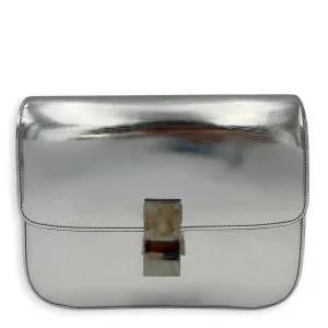 Box Medium Silver Shoulder Bag in Calfskin, Silver hardware