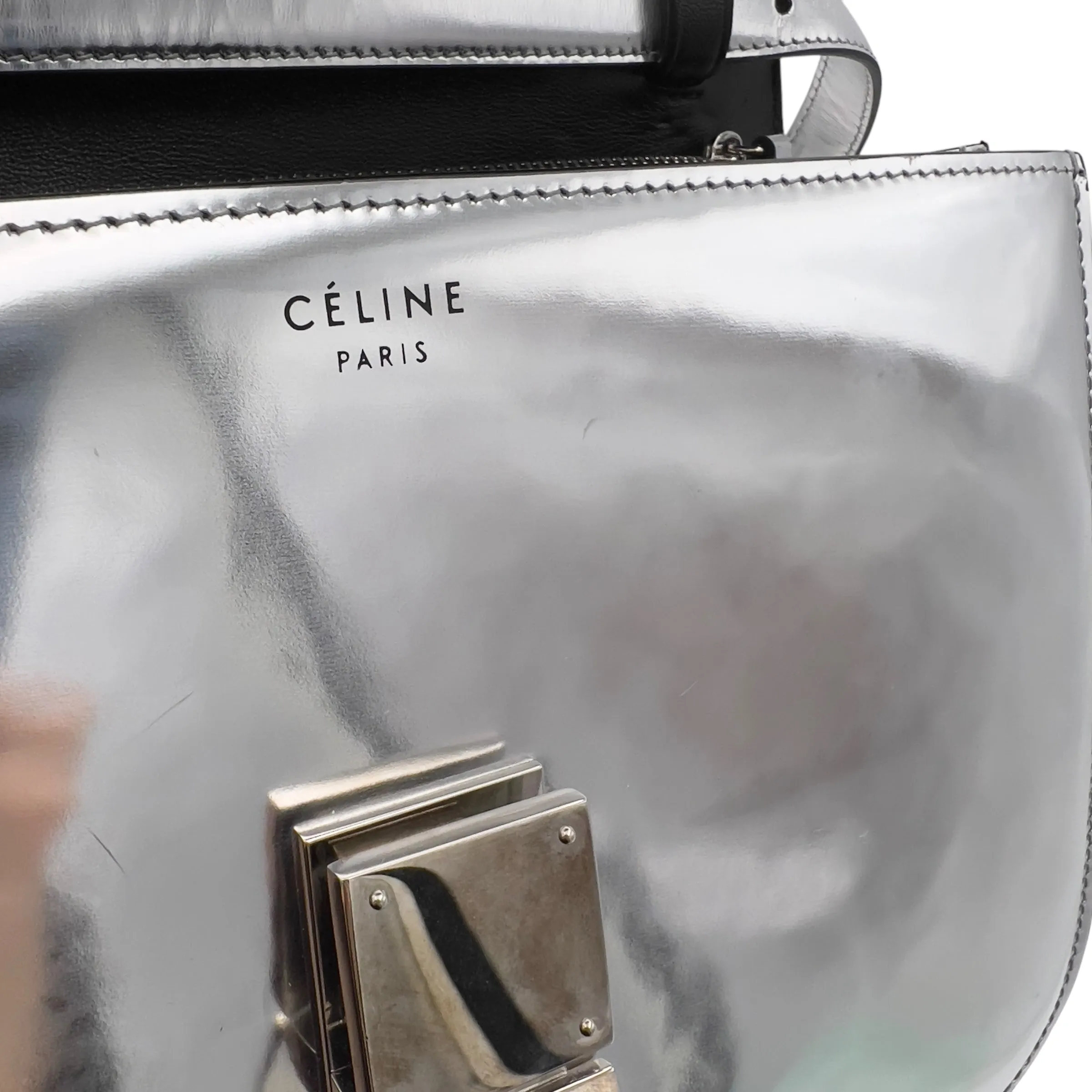 Box Medium Silver Shoulder Bag in Calfskin, Silver hardware