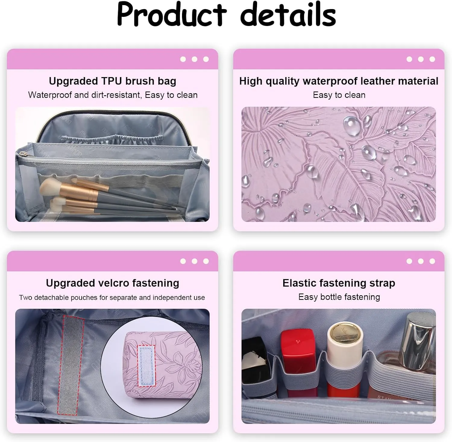 BOYATU Travel Makeup Bags Cosmetic Organizer Bag: 3-Set Large Capacity Make up Bag - PU Leather Toiletry Bags for Women - Wide Open Portable Pouch with Divider & Handle (01-Z-Light Purple)